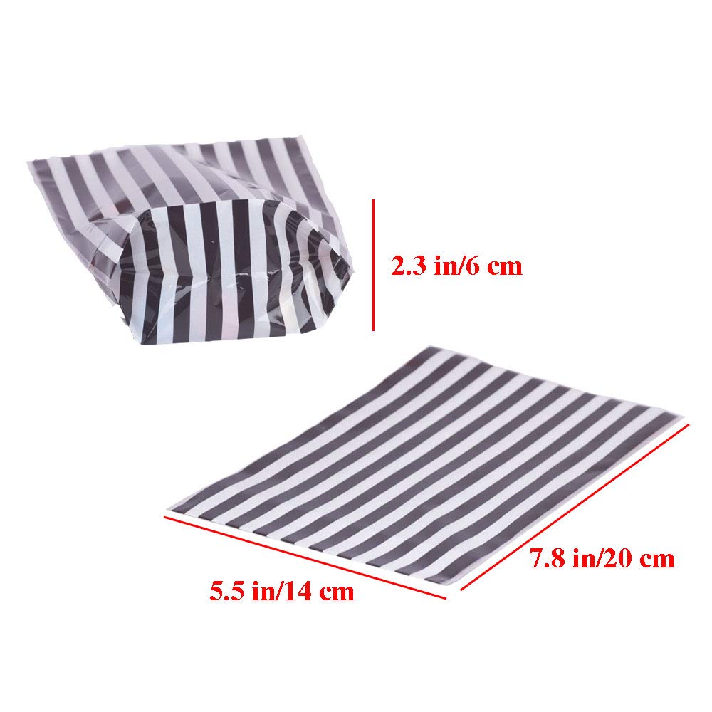 YESON 50 Pack Black Stripe Clear Cello Bags - Plastic Candy Treat Bags for Party Favors, Wedding, Baby Shower & Holiday Gift Wrapping