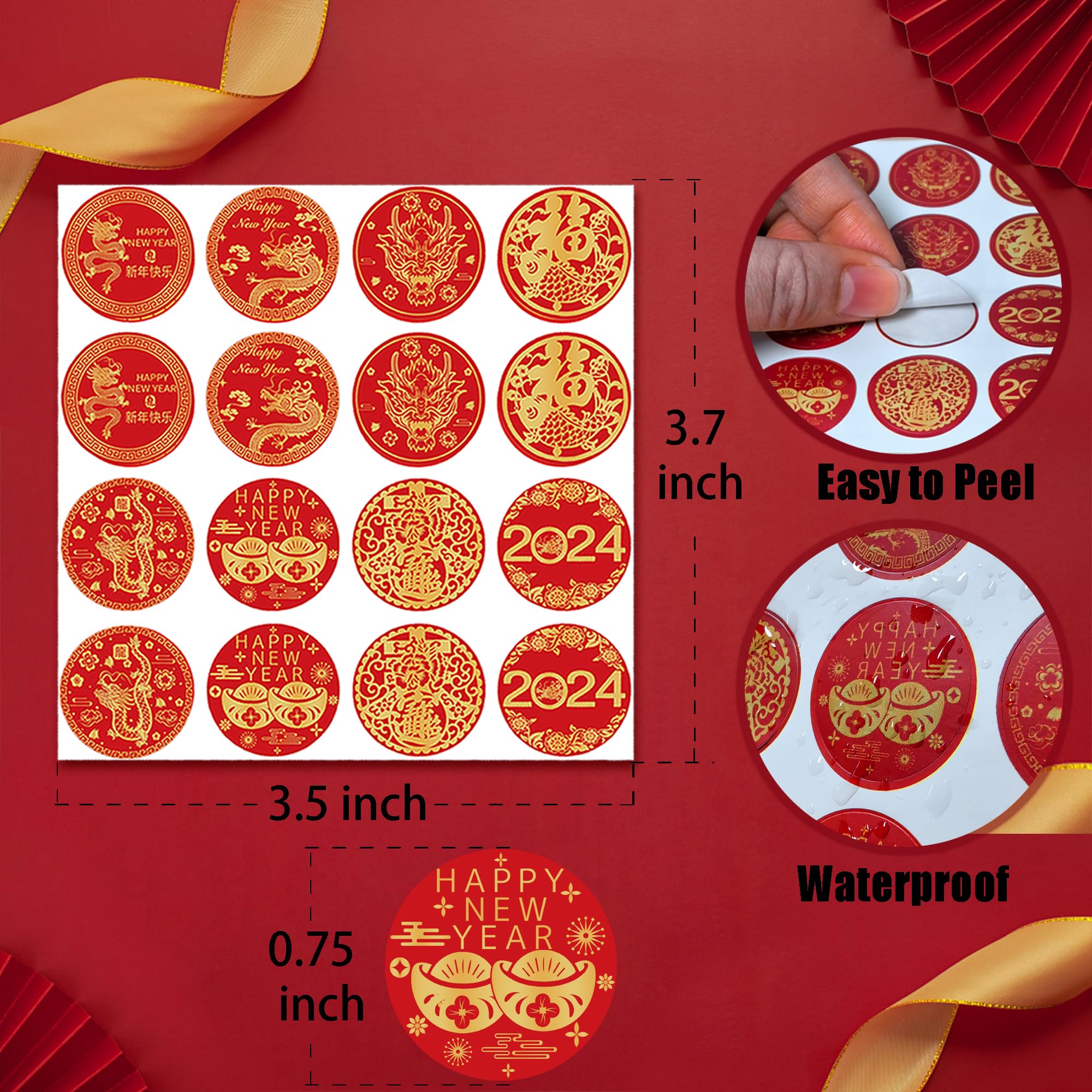 ELLZK Chinese New Year Candy Stickers - 2025 Year of The Snake Round Chocolate Candy Labels for Lunar New Year Decorations & Party Favors | Perfect for Festive Treats, Gift Wrapping, and Holiday Celebrations