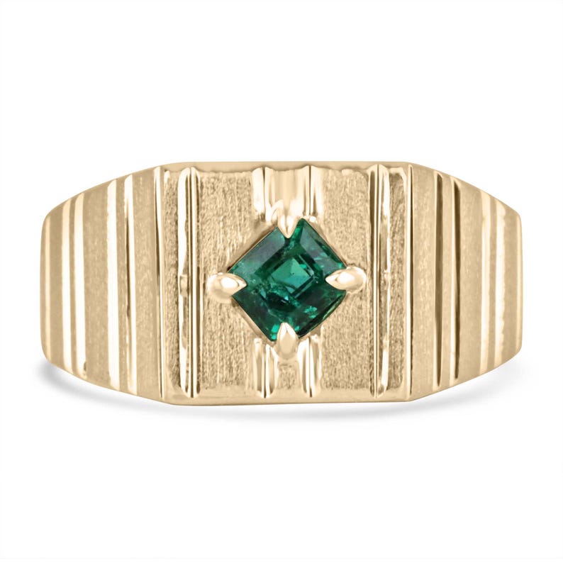 0.60ct 14K Gold Emerald Cut Rich Green Solitaire Men's Pinky Ring - Elegant Statement Jewelry for Weddings, Parties & Special Occasions