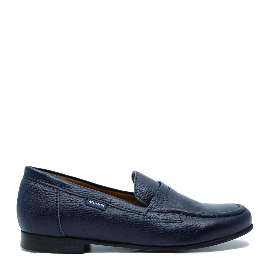 Premium Atlanta Moccasin Navy Grain Penny Loafers for Men - Classic Dress Shoes for Business, Office & Formal Occasions
