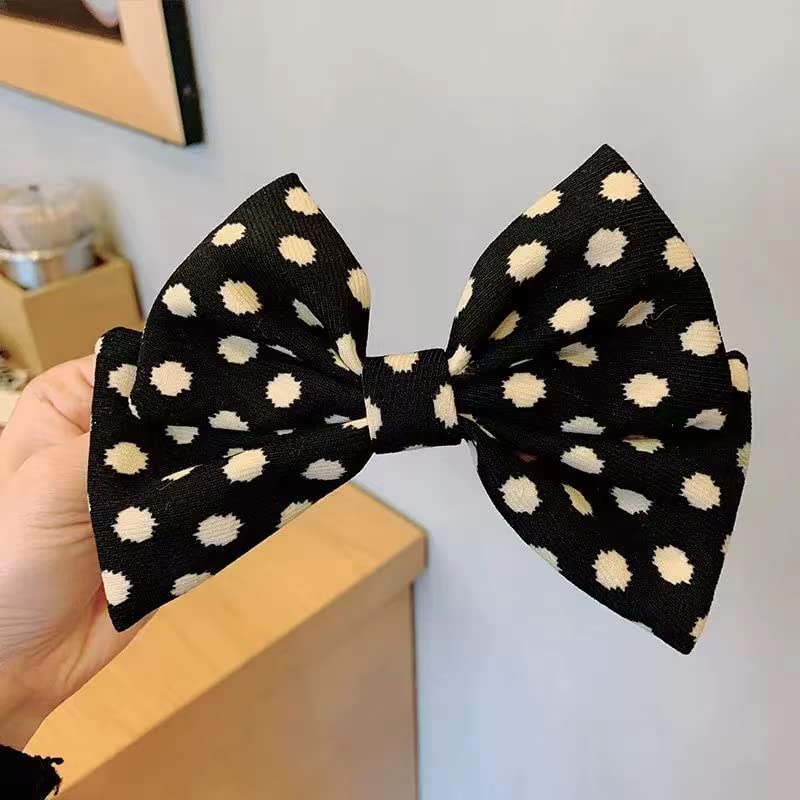 Rugelyss 3-Piece Handmade Polka Dot Bow Hair Clips - Black, Coffee & White Spring Hair Accessories for Women & Girls | Perfect for Weddings, Parties & Everyday Wear