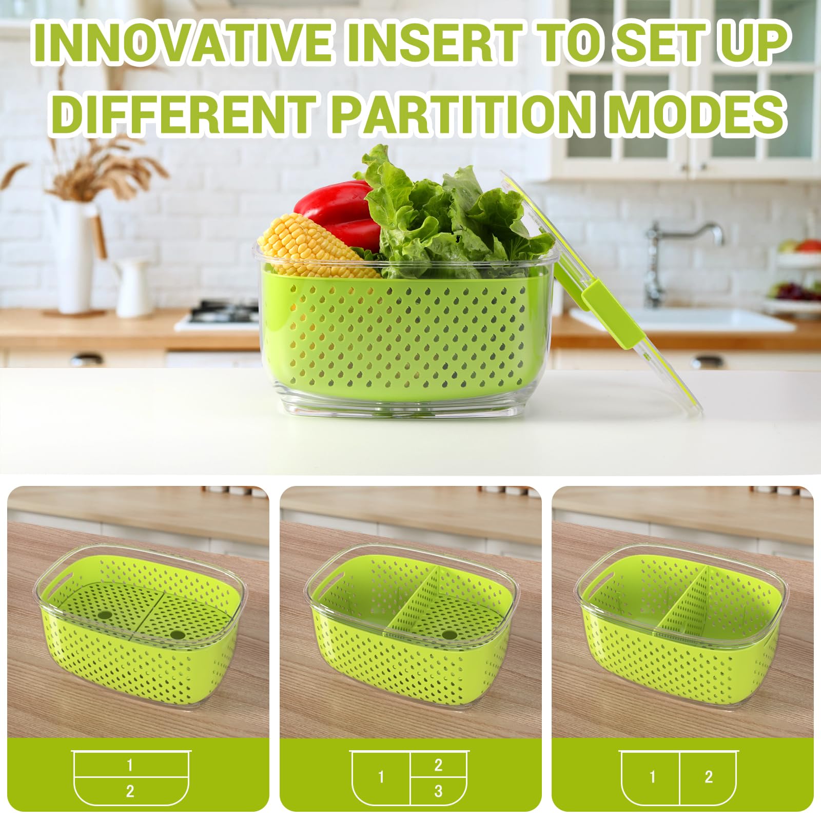 LUXEAR 3-Piece BPA-Free Fresh Produce Storage Containers Set - Fridge Organizer for Fruits, Vegetables, and Salads | Perfect for Meal Prep, Kitchen Organization & Healthy Food Preservation