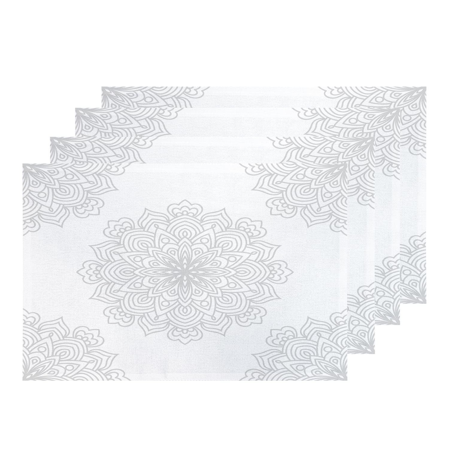 Shrahala Geometric Circles Placemats - Set of 4 Washable Linen Burlap Table Mats with Heat Insulation (12x18 Inch) | Round Mandala Doodle Design for Dining Table & Kitchen Decor | Perfect for Dinner Parties, Family Gatherings & Home Styling