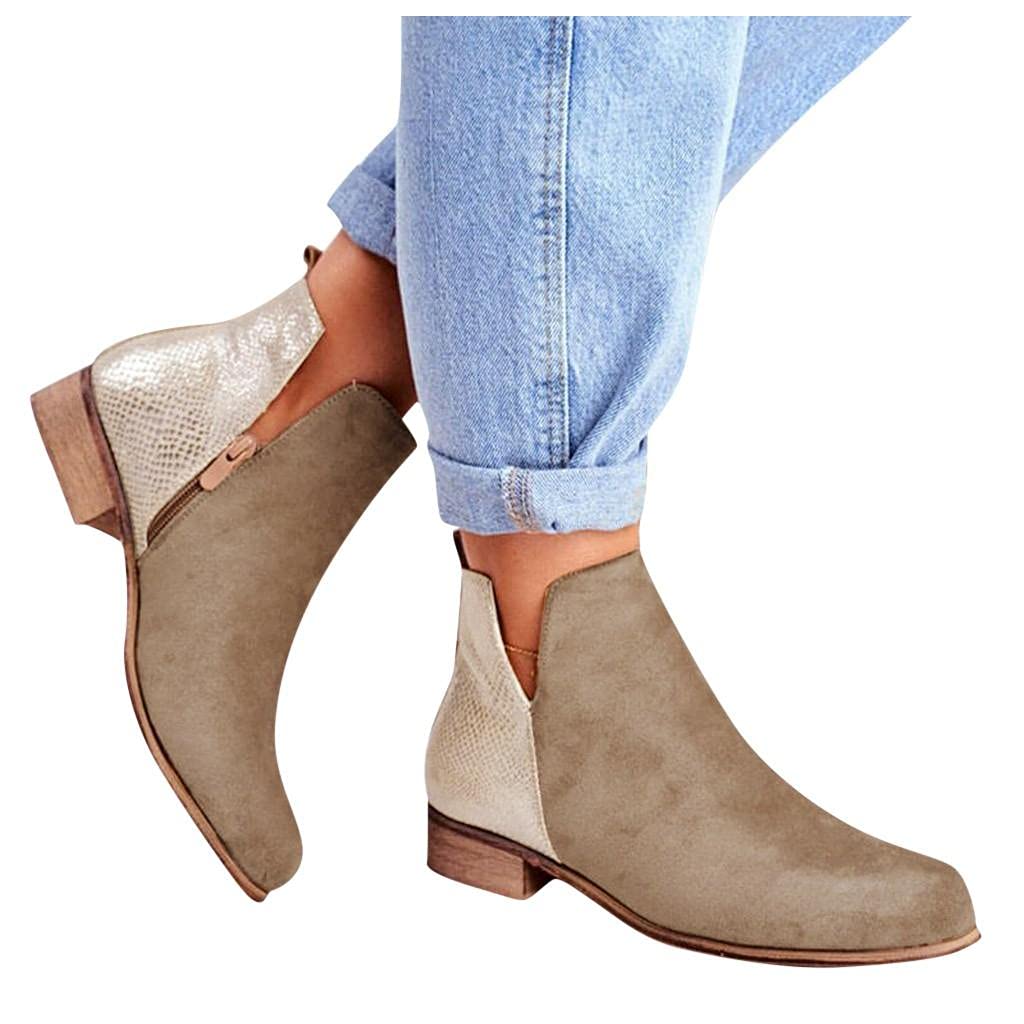 Zieglen Women's Retro Chunky Heel Ankle Booties - Western Style Low Heel Combat Boots for Fall & Winter Fashion | Perfect for Casual Outfits, Date Nights & Office Wear