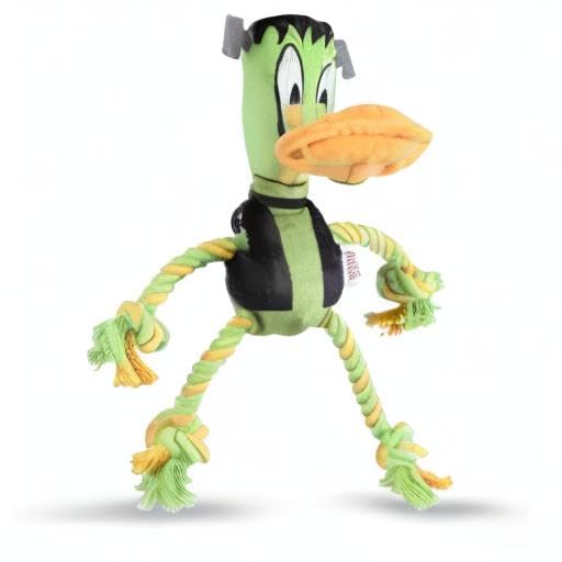 Looney Tunes Daffy Duck Plush Frankenstein Halloween Rope Pull Dog Toy - 9 Inch Squeaky Chew Toy for Small & Medium Dogs | Interactive Play, Training Reward & Halloween Pet Costume Accessory (FF16975)