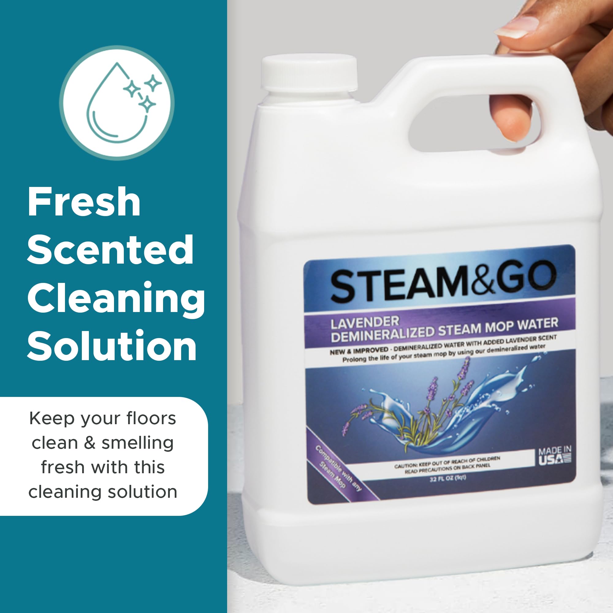 Steam & Go Demineralized Water for Steam Mops - PVC-Free Floor Cleaner Solution (32 oz, Pack of 18) | Ready-to-Use Multi-Surface Cleaner with Lavender Scent | Compatible with All Steam Mops & Floor Steamers | Perfect for Hardwood, Tile & Laminate Floors
