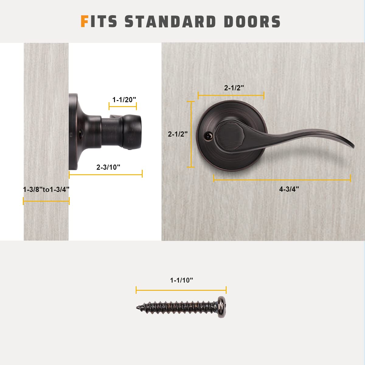 KNOBWELL 2 Pack Bronze Dummy Lever Door Handle - Interior & Closet Door Knob with Right Handing (No Lock/Latch) - Perfect for Bedrooms, Bathrooms & Storage Rooms