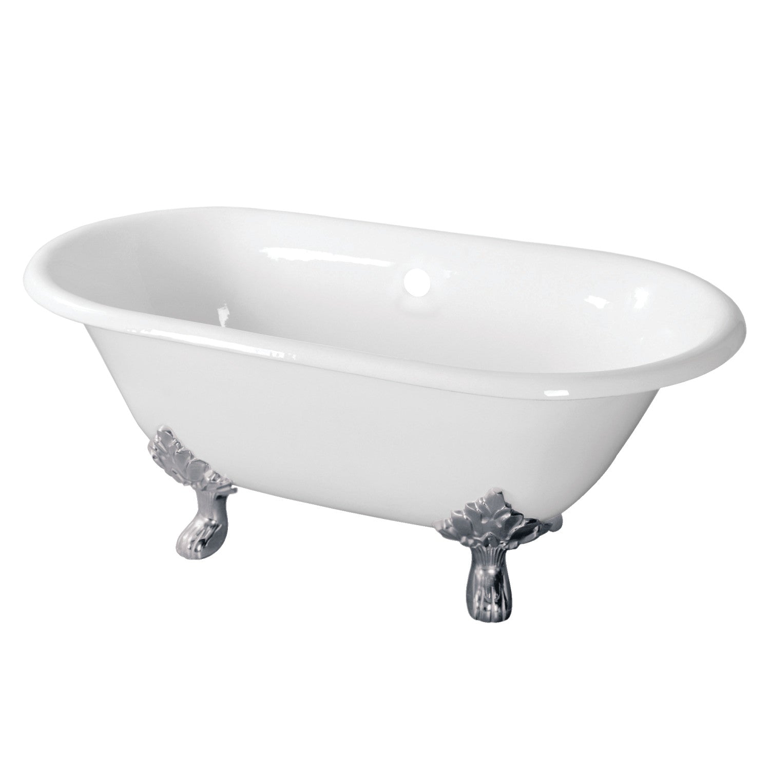 Aqua Eden 60 Inch White Cast Iron Clawfoot Bathtub - Double Ended Oval Freestanding Tub with Polished Chrome Feet for Vintage & Modern Bathrooms - Perfect for Spa, Relaxation & Luxury Home Decor