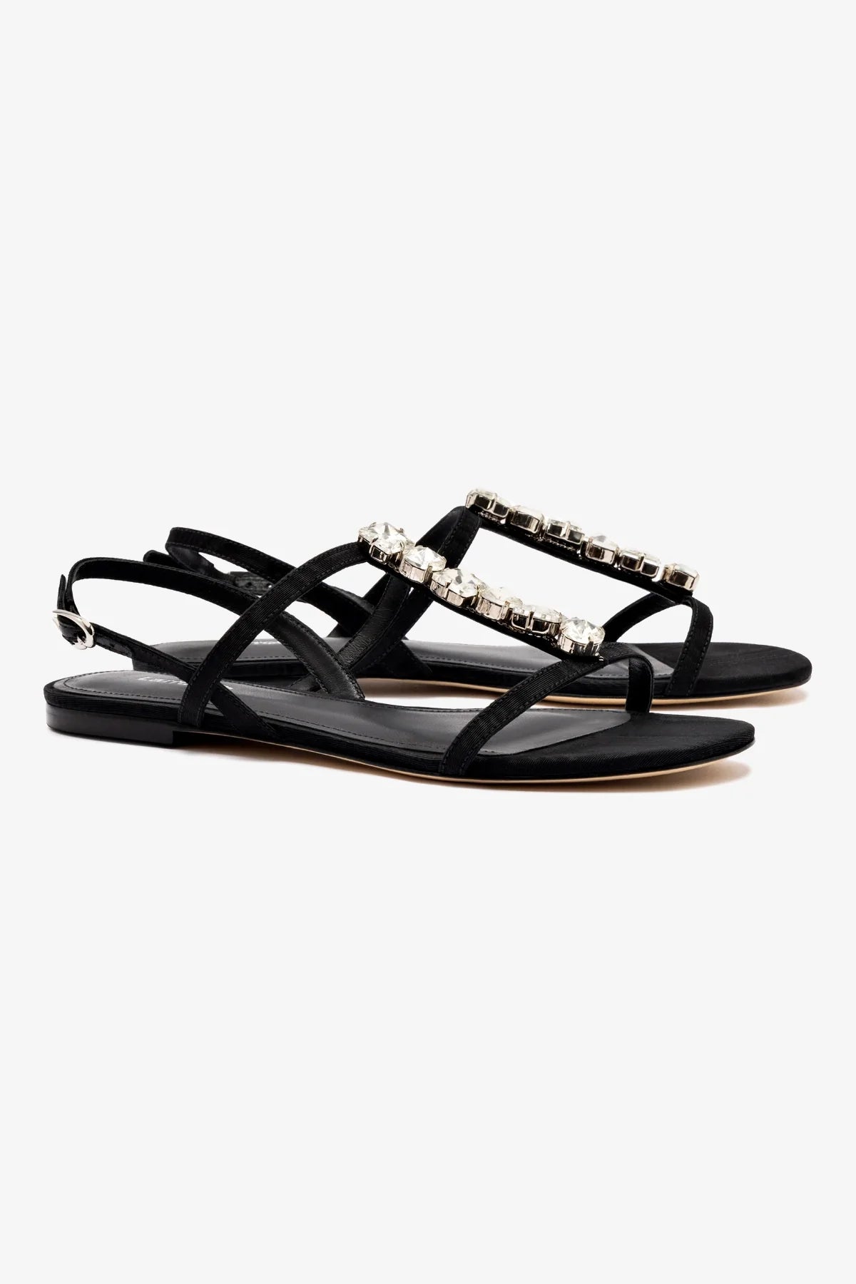Calypso Women's Flat Sandal - Black Fabric with Crystal Accents | Comfortable Summer Sandals for Beach, Vacation & Casual Wear