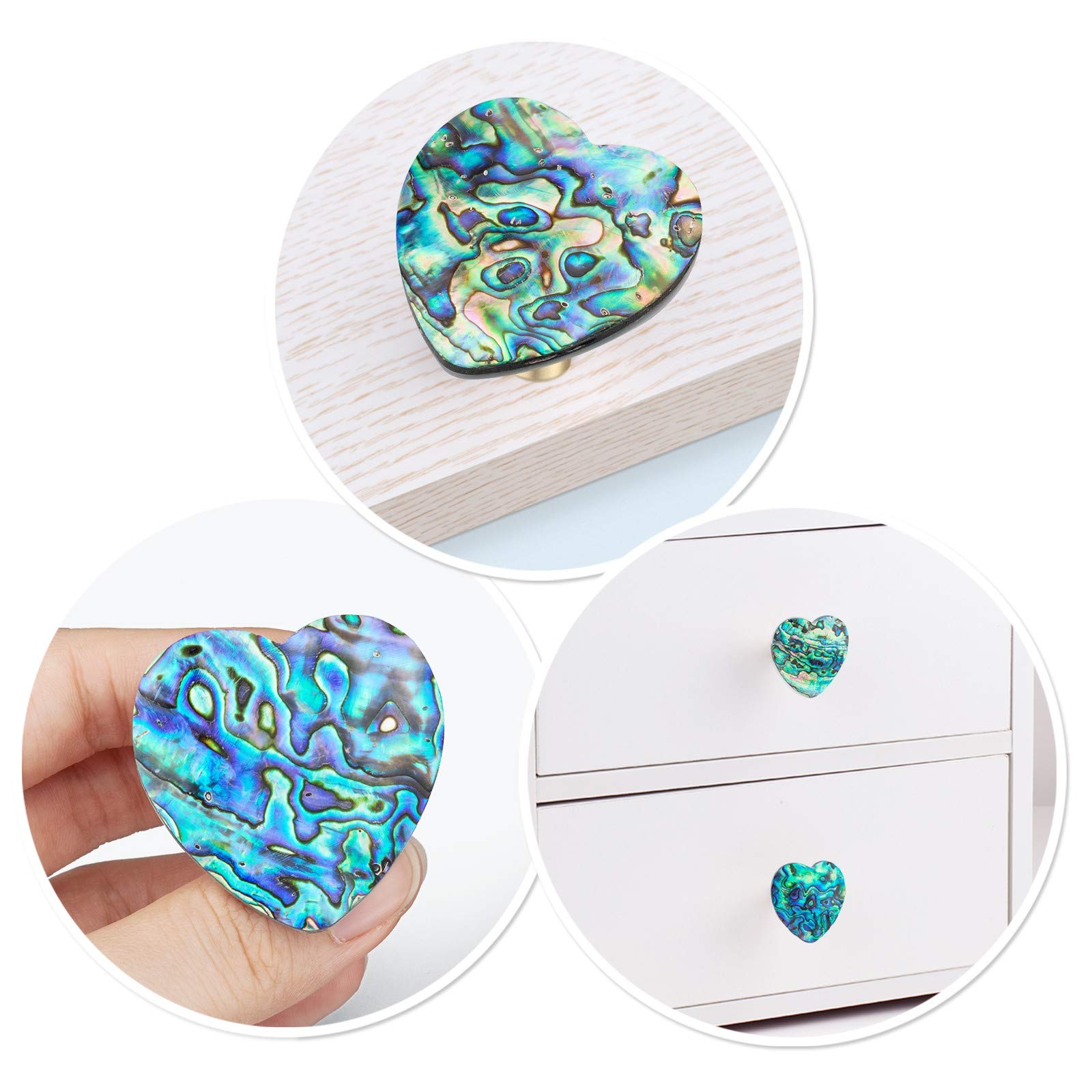 Brass Abalone Shell Cabinet Knobs Set - 4pcs with Screws for Drawer & Closet