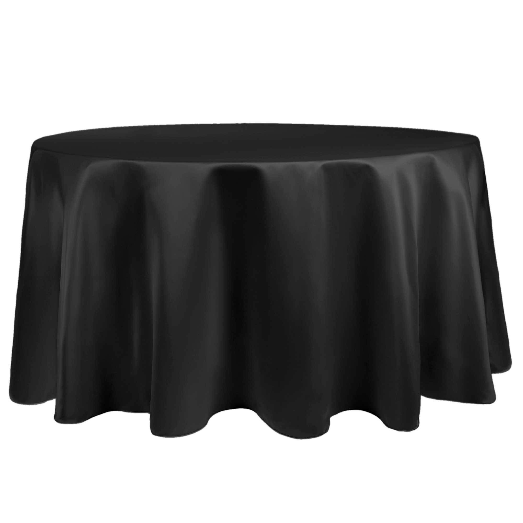 5-Pack Black Bridal Satin 60-Inch Round Tablecloths for Weddings, Parties & Events - Fits Tables Under 60