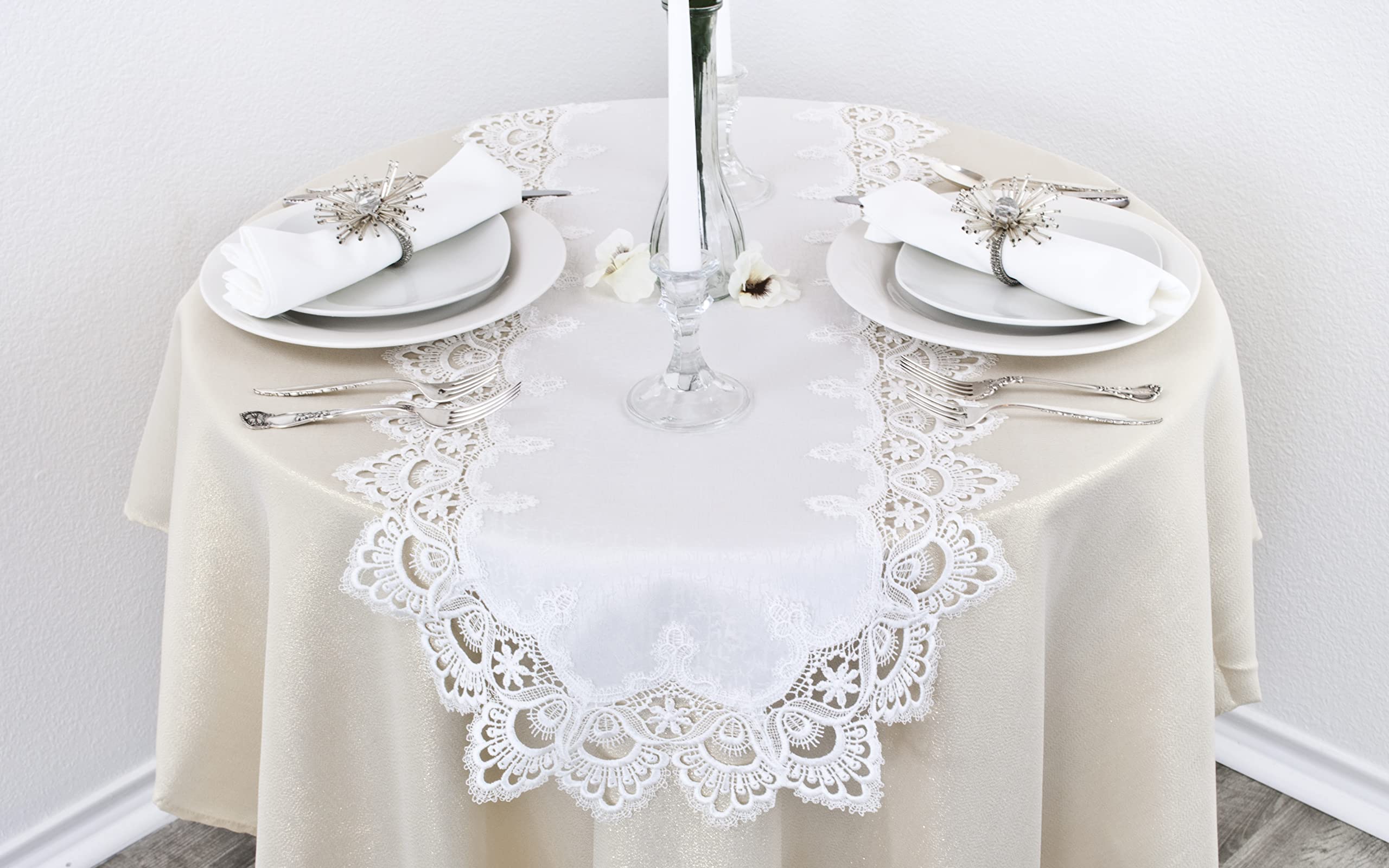 Elegant White Jacquard Peacock Tail European Lace Table Runner - 16x53 Inch Wedding Decor, Dining Table Scarf, Dresser Cover for Home Decor & Special Occasions