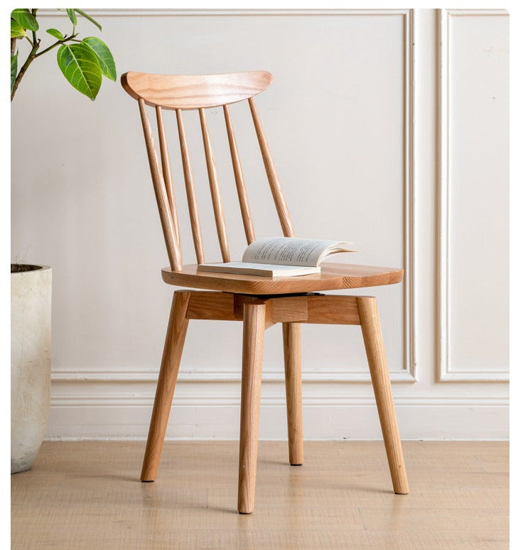 Premium Oak Solid Wood Windsor Chairs - 360 Degree Swivel Dining Set of 4 - Perfect for Kitchen, Dining Room & Home Office Furniture