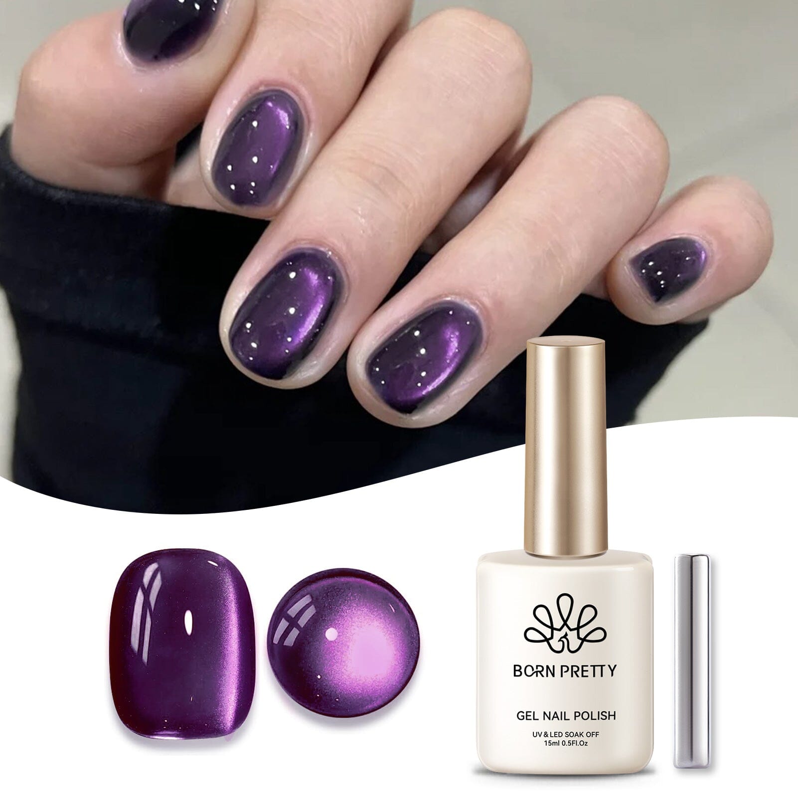 Purple Water Light Cat Magnetic Gel Nail Polish - 15ml AW04 - Long Lasting UV LED Soak Off Nail Art for Home & Salon Manicure