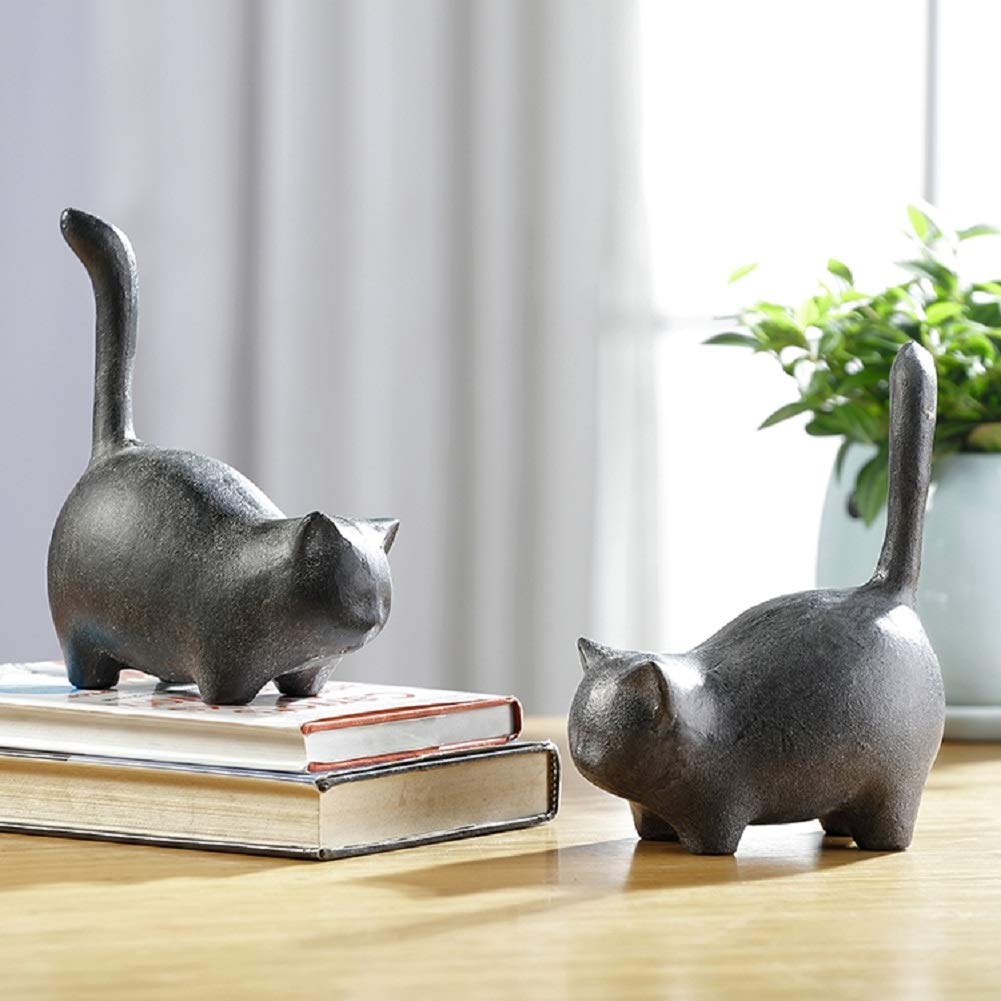 SPI Home Cat Minimals Cast Iron Bookends - Set of 2 Vintage Style Decorative Book Holders for Home Office & Library Decor
