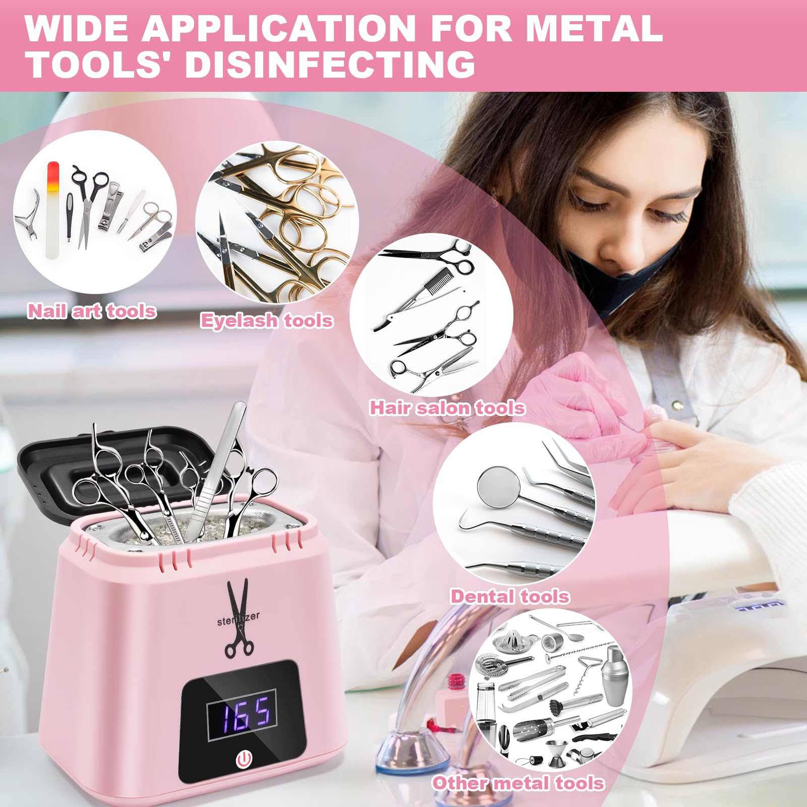 Portable Nail Tool Sterilizer with Glass Beads - High Temperature 329℉ for Metal Tools - Professional Salon & Esthetician Supplies - Perfect for Nail Salons, Home Manicures & Beauty Tool Sanitization