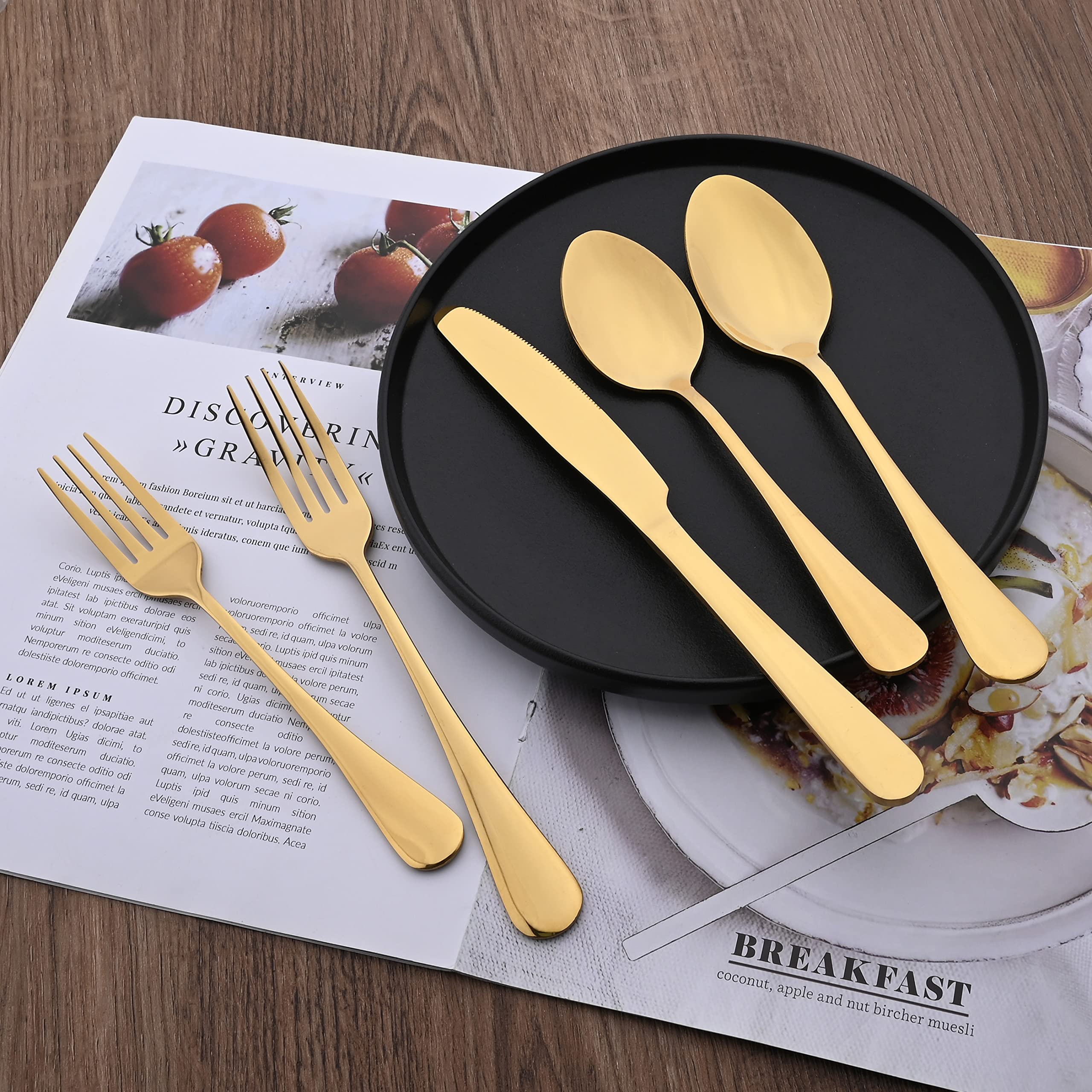 Premium 12-Piece Gold Stainless Steel Flatware Set - Mirror Polished Dinner Forks & Spoons (8