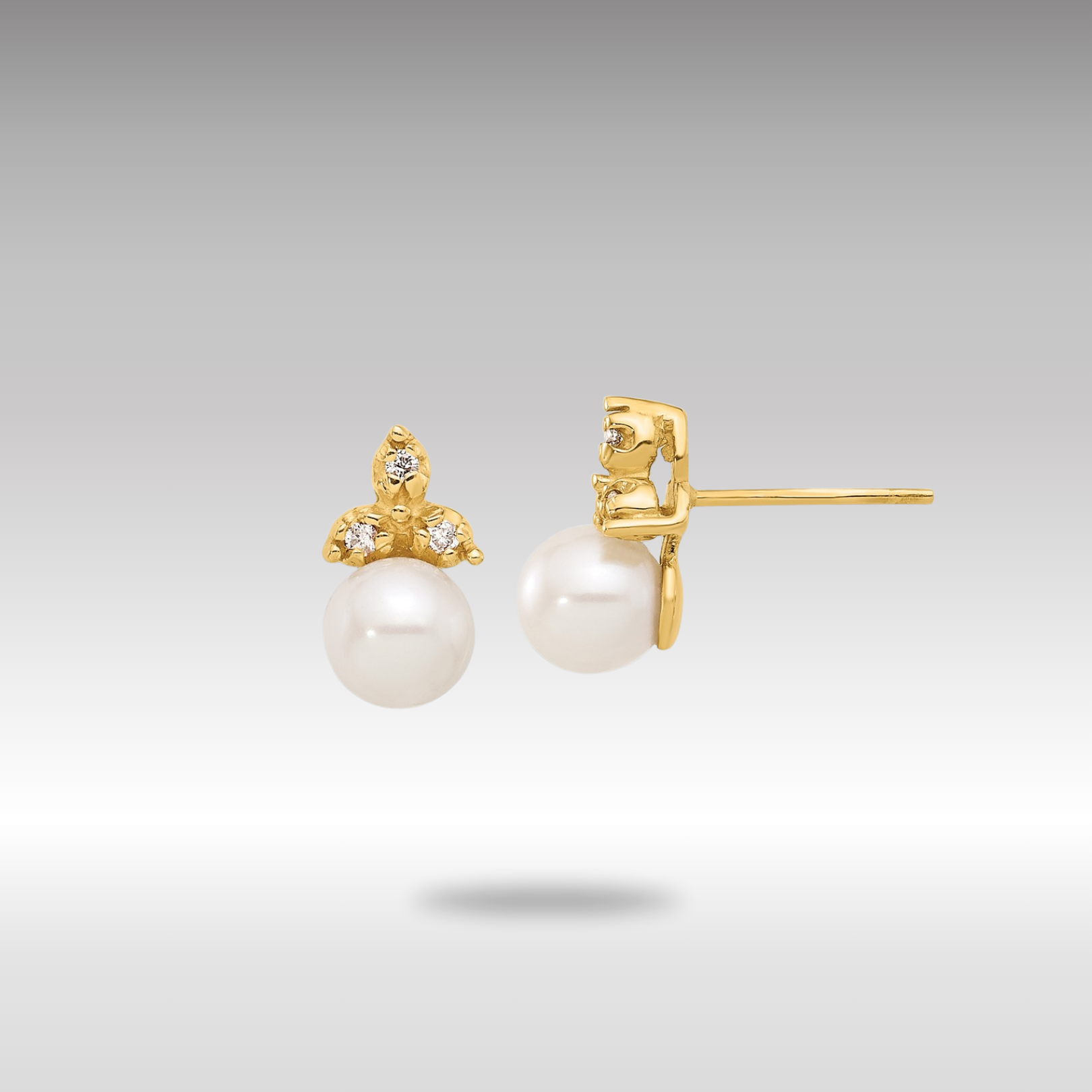 5-6mm Gold Button Freshwater Cultured Pearl Earrings with 0.06ct Diamond Posts - XF847E | Elegant Jewelry for Weddings, Parties & Special Occasions