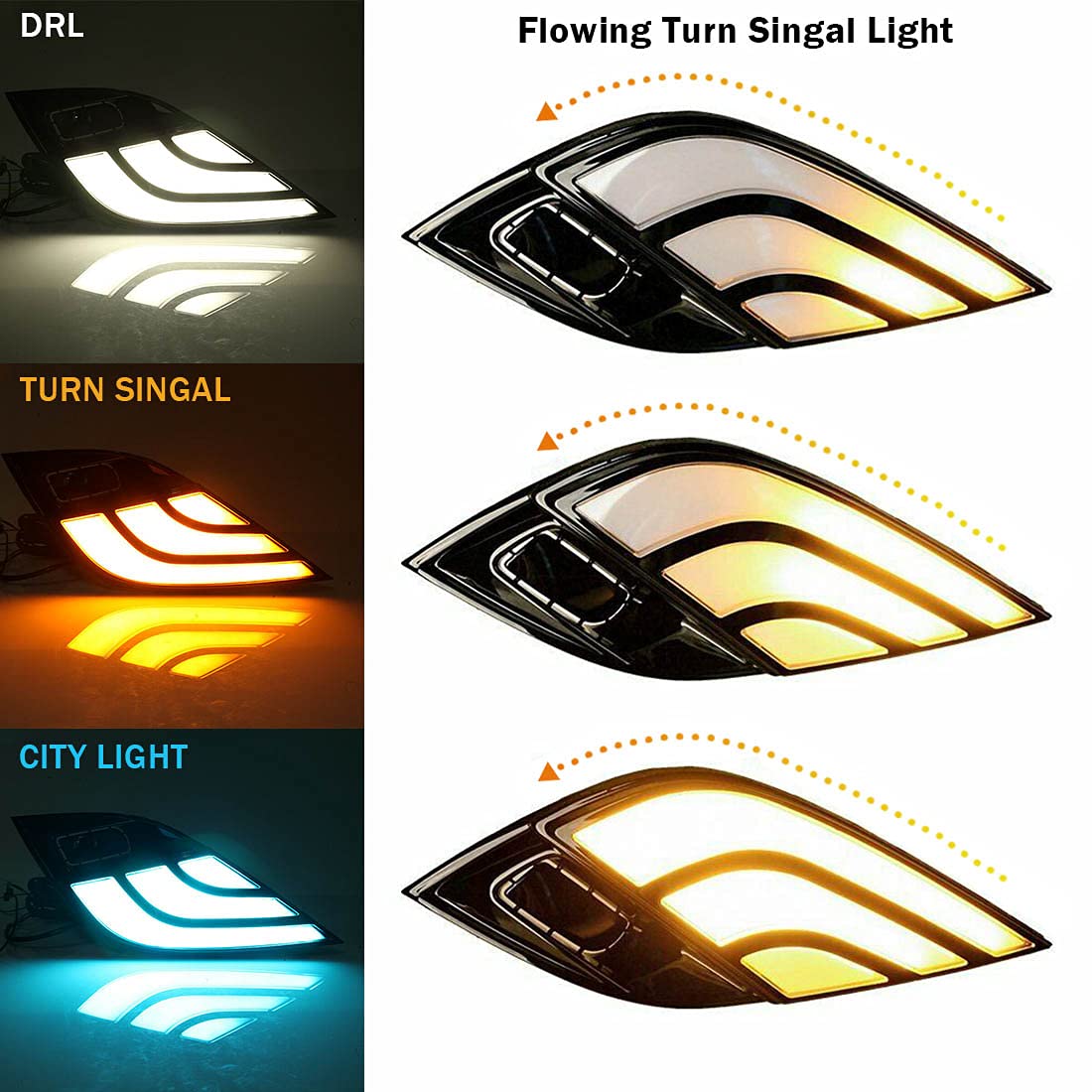 2018-2020 Toyota Camry LED Daytime Running Lights (DRL) with Fog Lights - Tri-Color DRL LED Turn Signal Lamps for Camry SE/XSE Models - Includes Bezel & Wiring Harness - Perfect for Night Driving & Enhanced Visibility