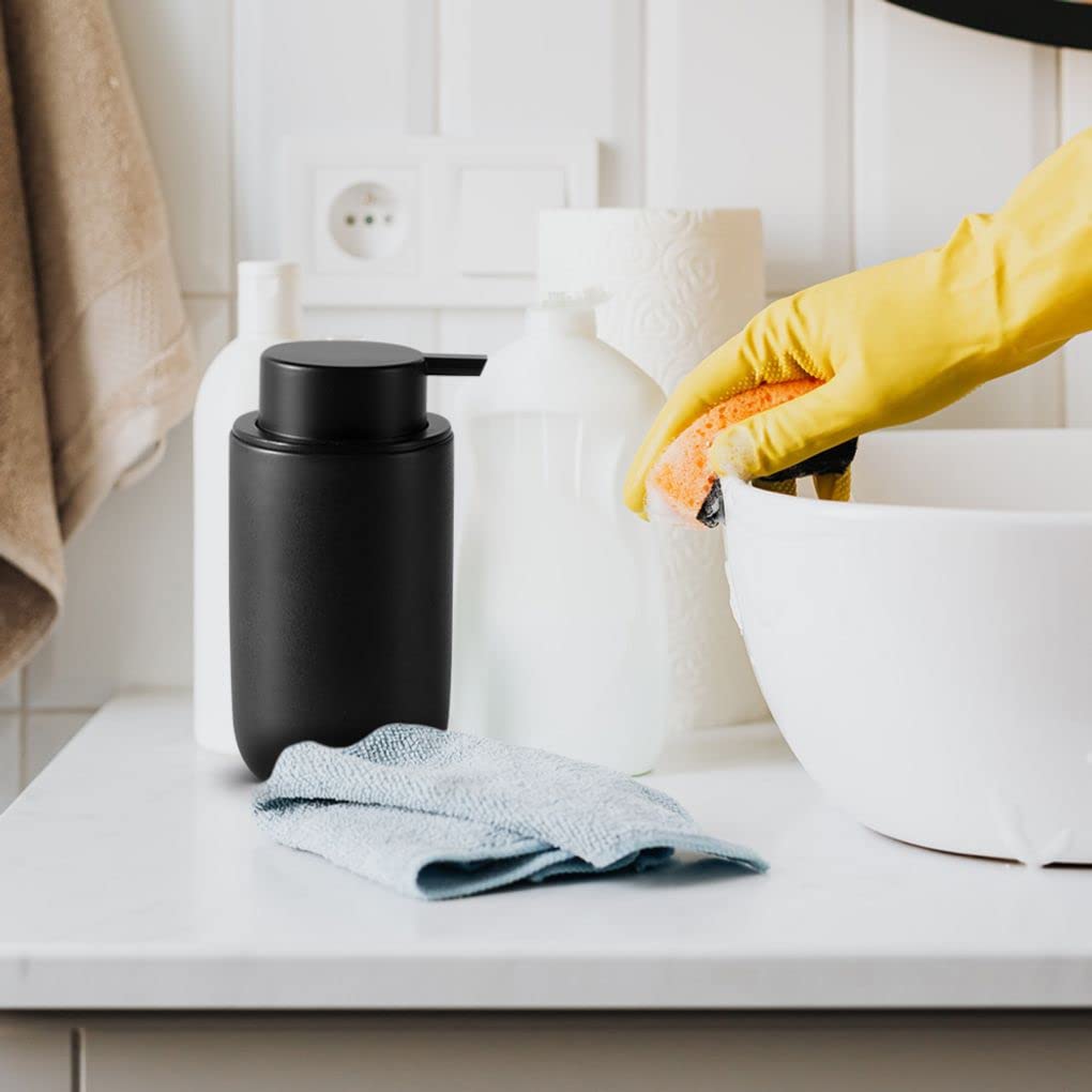 Refillable Foaming Hand Soap Dispenser 260ML - Ceramic Bathroom & Kitchen Lotion Pump for Soap, Shampoo, Body Wash & Shower Gel - Black (14x8x8cm) - Perfect for Home, Office & Guest Bathrooms