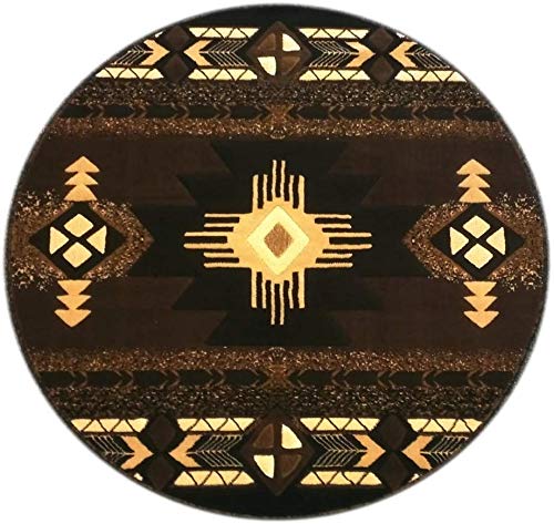 Authentic Navajo Aztec Tribal Indian Handmade Wool Area Rug - 7' X 7' Round Southwestern Carpet in Black & Brown | Perfect for Boho Living Room, Bedroom Decor & Native American Style Home