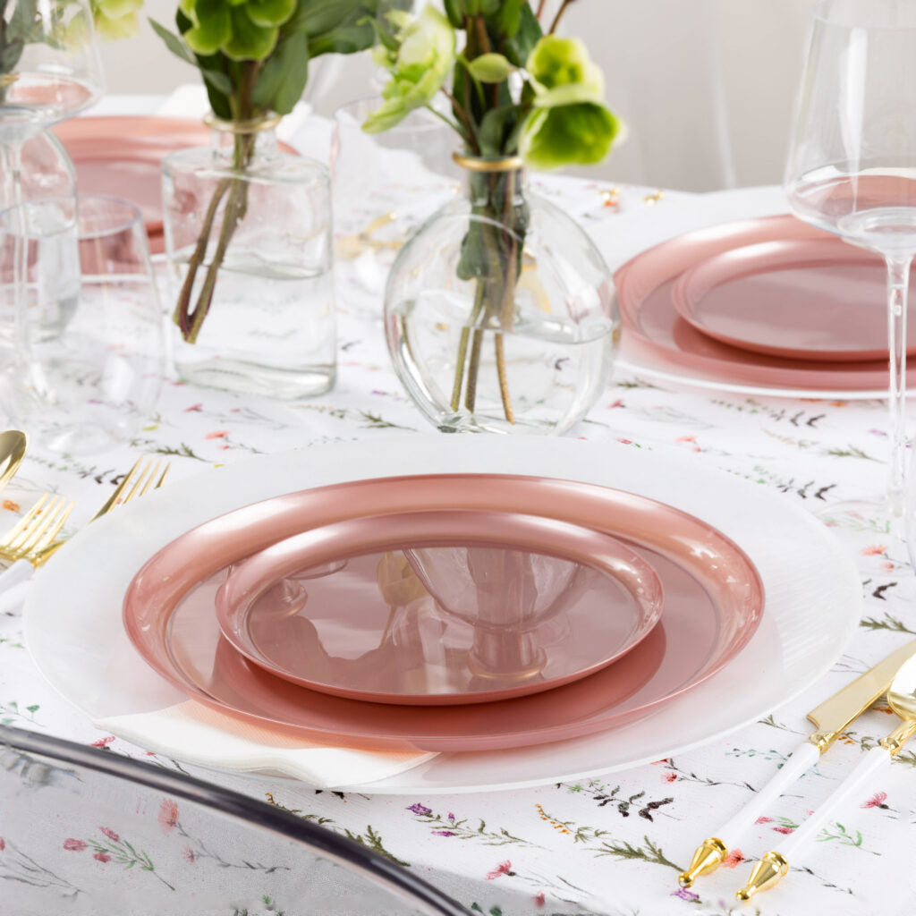 20-Pack Pink Pearl Round Plastic Dinnerware Set for 10 Guests - Elegant Disposable Plates, Bowls, Cups & Cutlery - Perfect for Weddings, Parties, Picnics & Outdoor Events