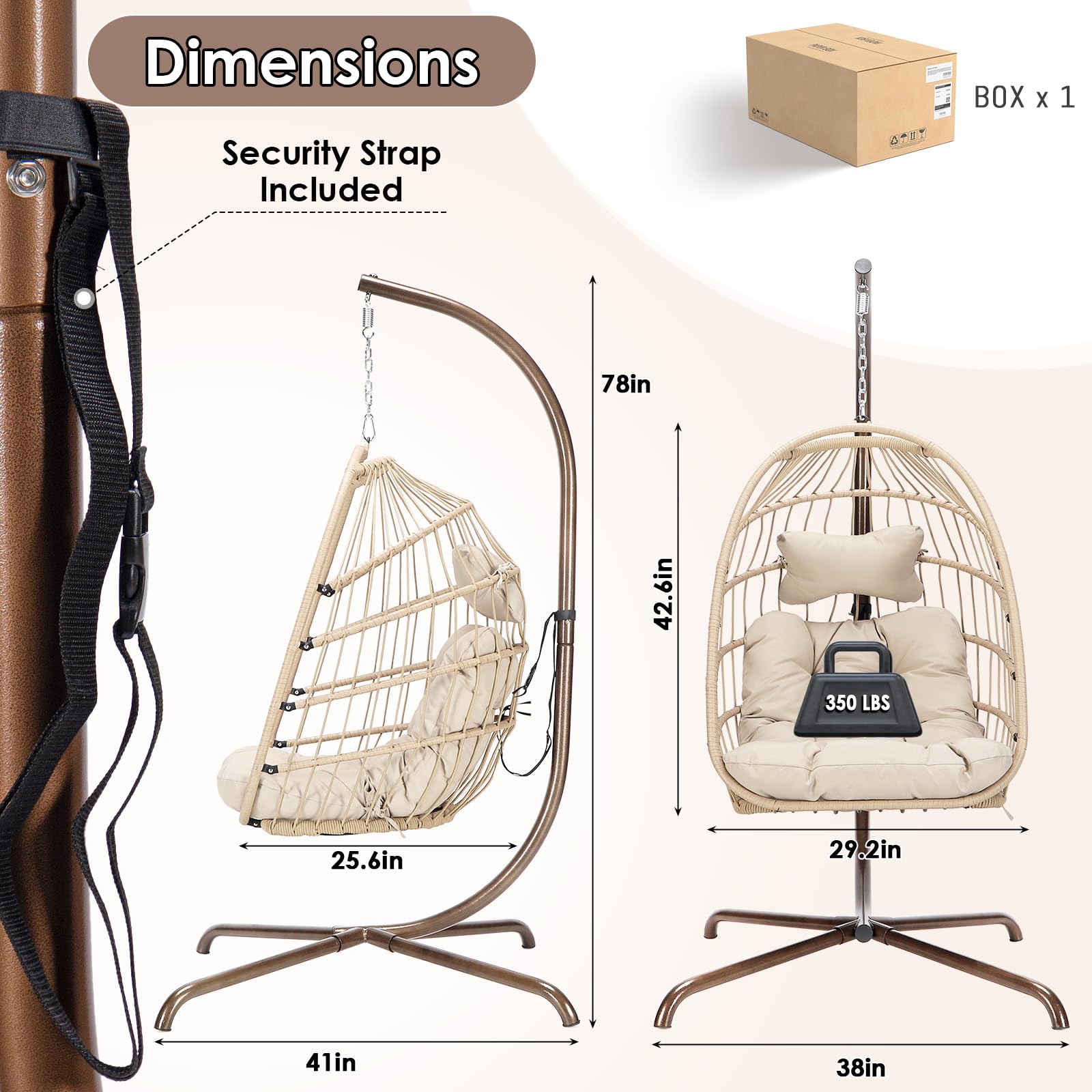 Premium Hanging Egg Chair with Stand - Outdoor Swinging Chair with Water-Resistant Cushions, PE Rattan Wicker Design, Foldable Basket for Patio, Garden, Bedroom & Indoor Use - 350lbs Weight Capacity (Beige) - Perfect for Relaxing, Reading & Lounging in Your Backyard, Balcony or Living Space
