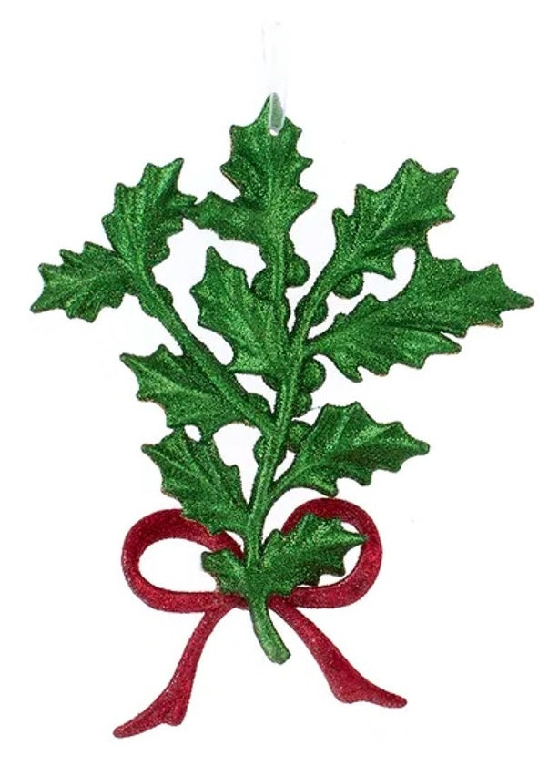 4.75 Inch Glittered Holly Leaf Ornament - Christmas Tree Decor, Holiday Party Decoration, Festive Home Decor for Xmas, Winter, and Seasonal Celebrations