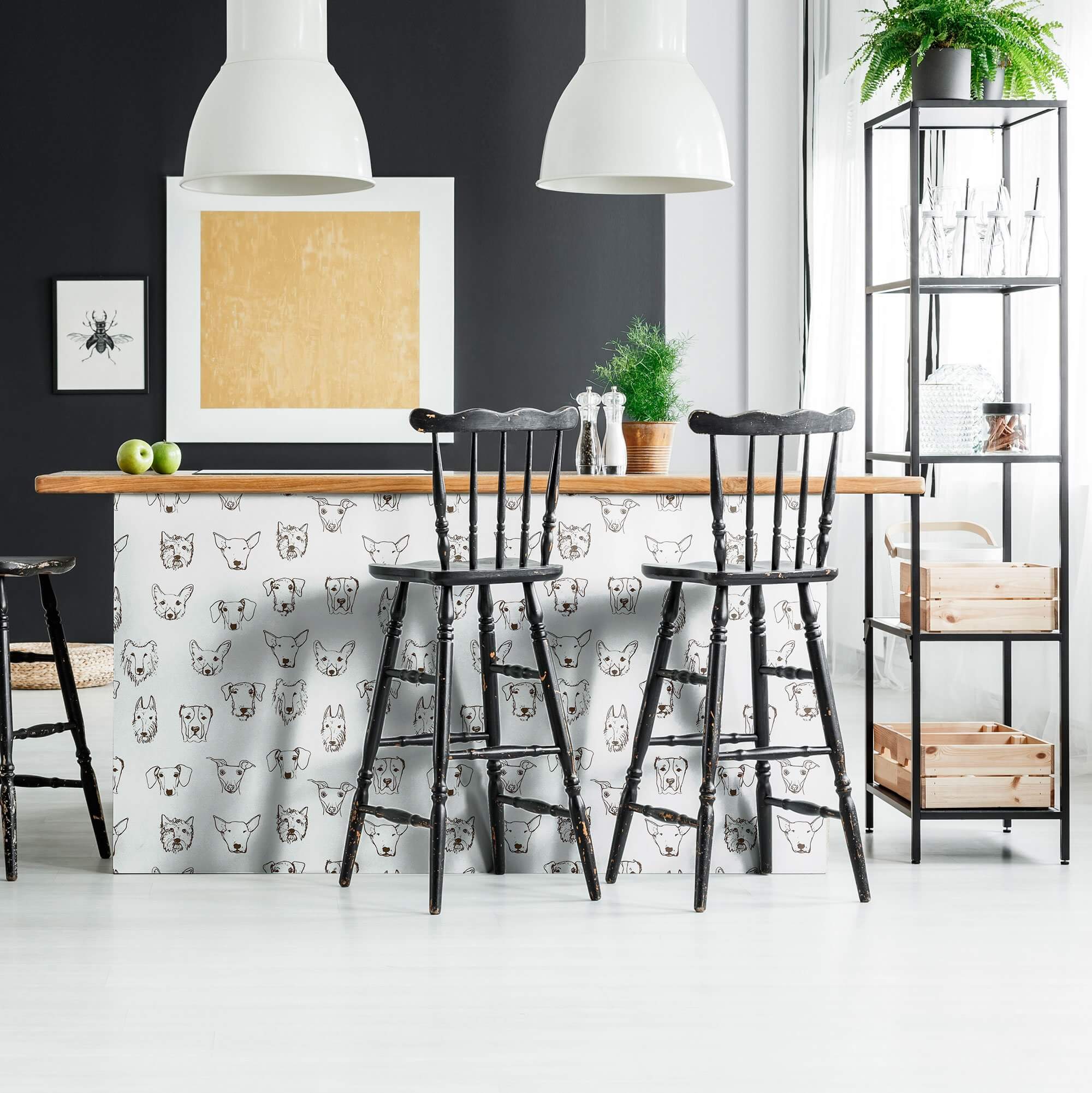 White Dog Animal Peel and Stick Removable Wallpaper - Self-Adhesive Pet Theme Wall Decor for Nursery, Bedroom & Living Room - Easy to Apply & Remove