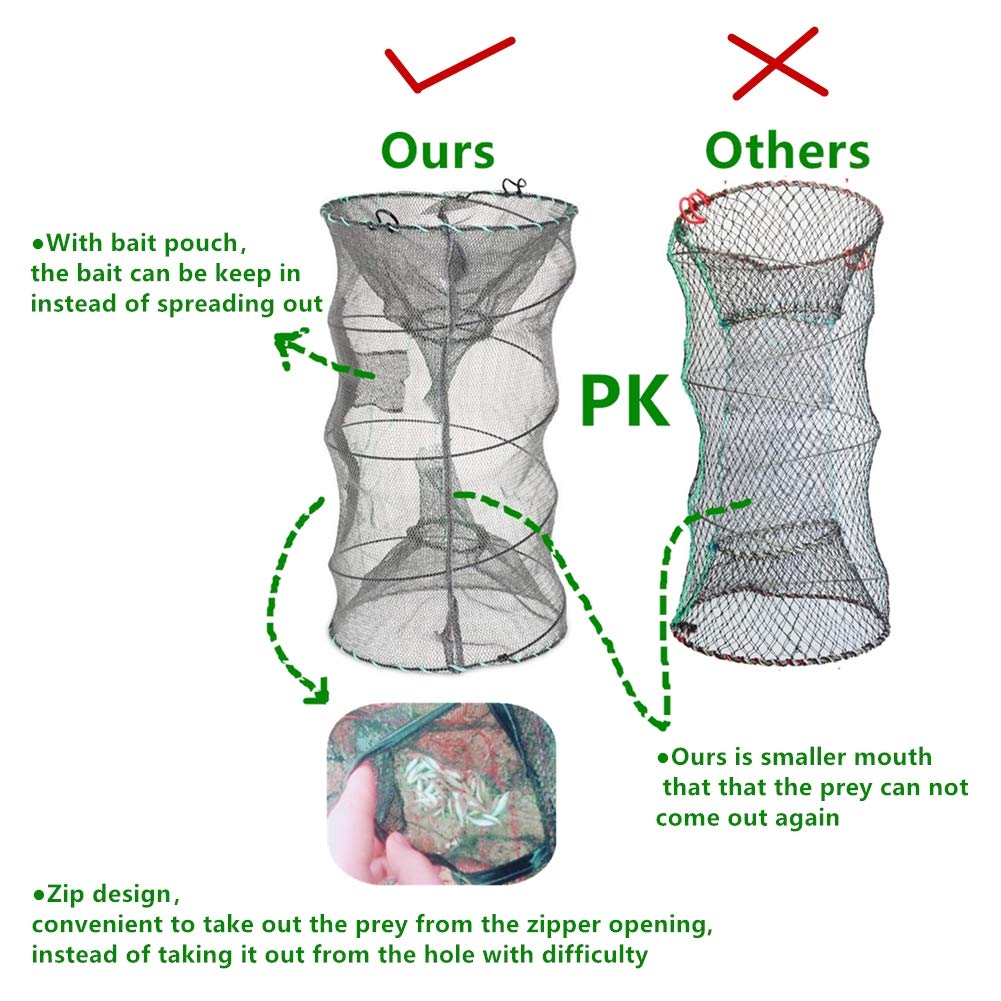 **2-Pack Collapsible Crab & Minnow Trap - Portable Foldable Fishing Bait Net for Crawfish, Lobster, Shrimp (12.6
