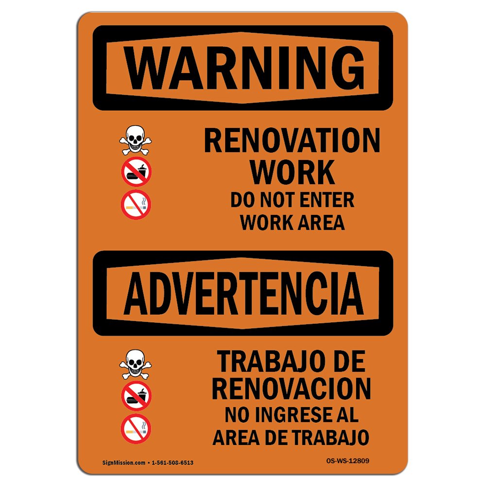 OSHA Warning Sign - Renovation Work Do Not Enter Work Area | Durable Rigid Plastic Safety Sign | Protect Construction Sites, Warehouses & Shops | Made in USA | Ideal for Hazard Zones & Restricted Areas