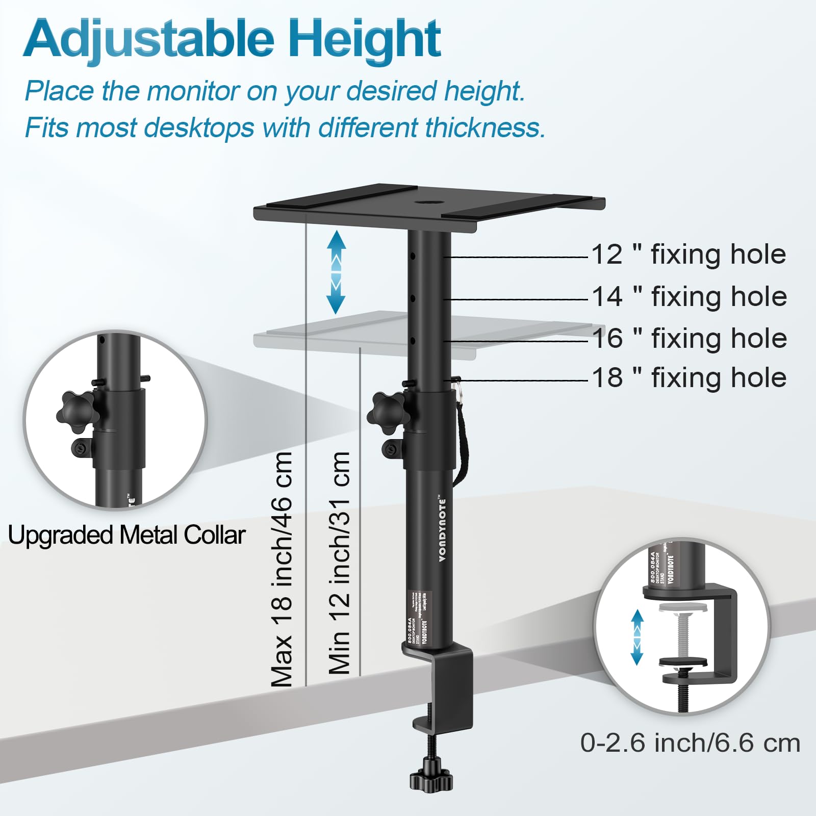 Premium Studio Monitor Stands Set of 2 - Adjustable Height 12