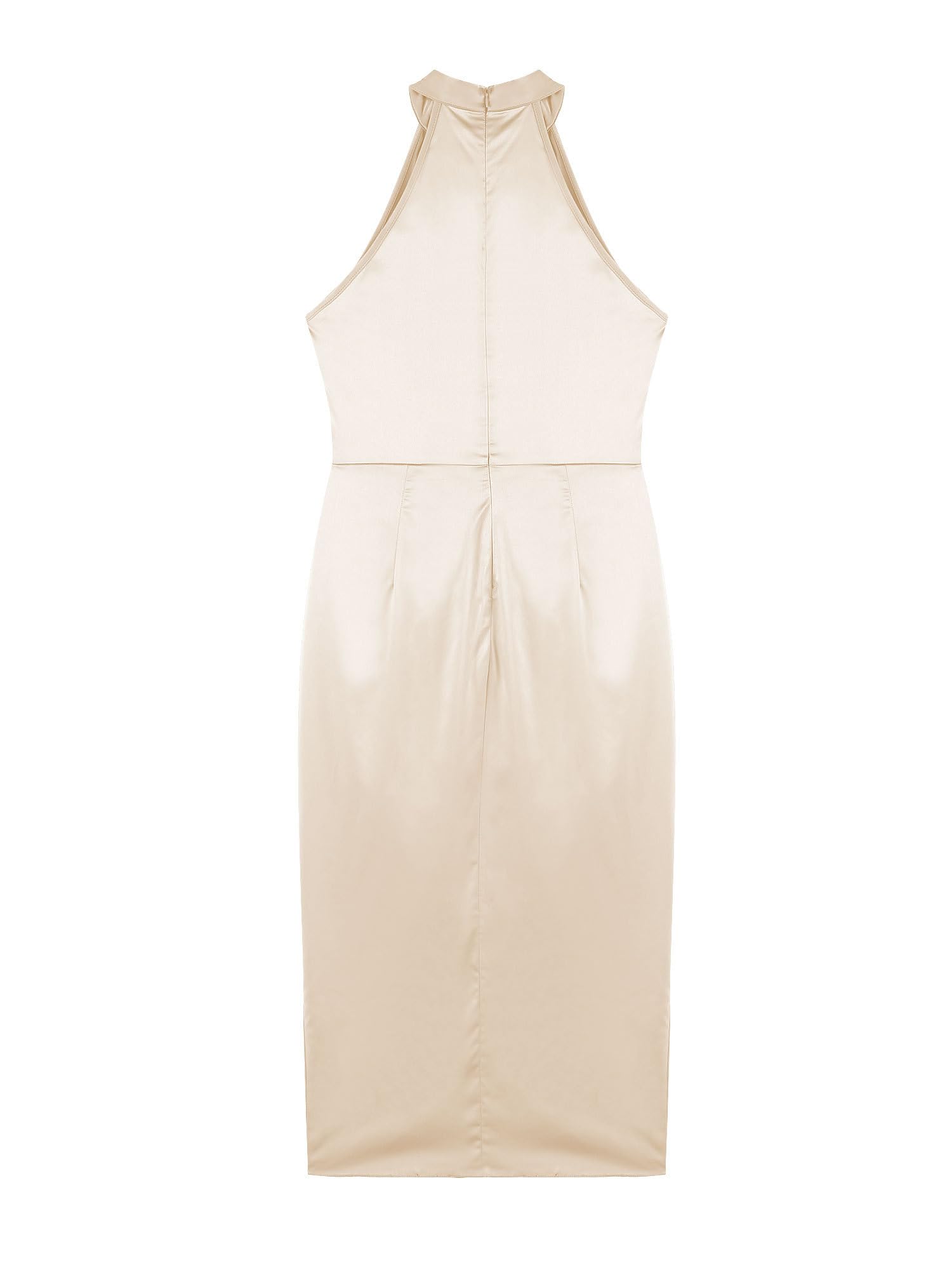 Sexy Women's Sleeveless Halter Ruched Bodycon Dress with High Slit - Perfect for Cocktail Parties, Weddings & Night Out | Elegant Wrap Midi Dress for Special Occasions