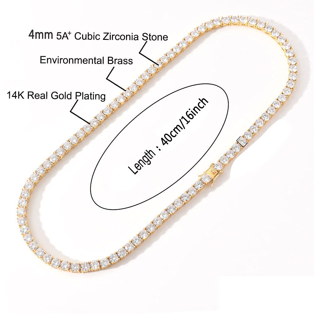 Elegant Tennis Necklace for Women & Men - Fake Diamond Chain with Bling Cubic Zirconia & Rhinestones - VVS Diamond Choker Necklace - Perfect for Parties, Weddings & Special Occasions