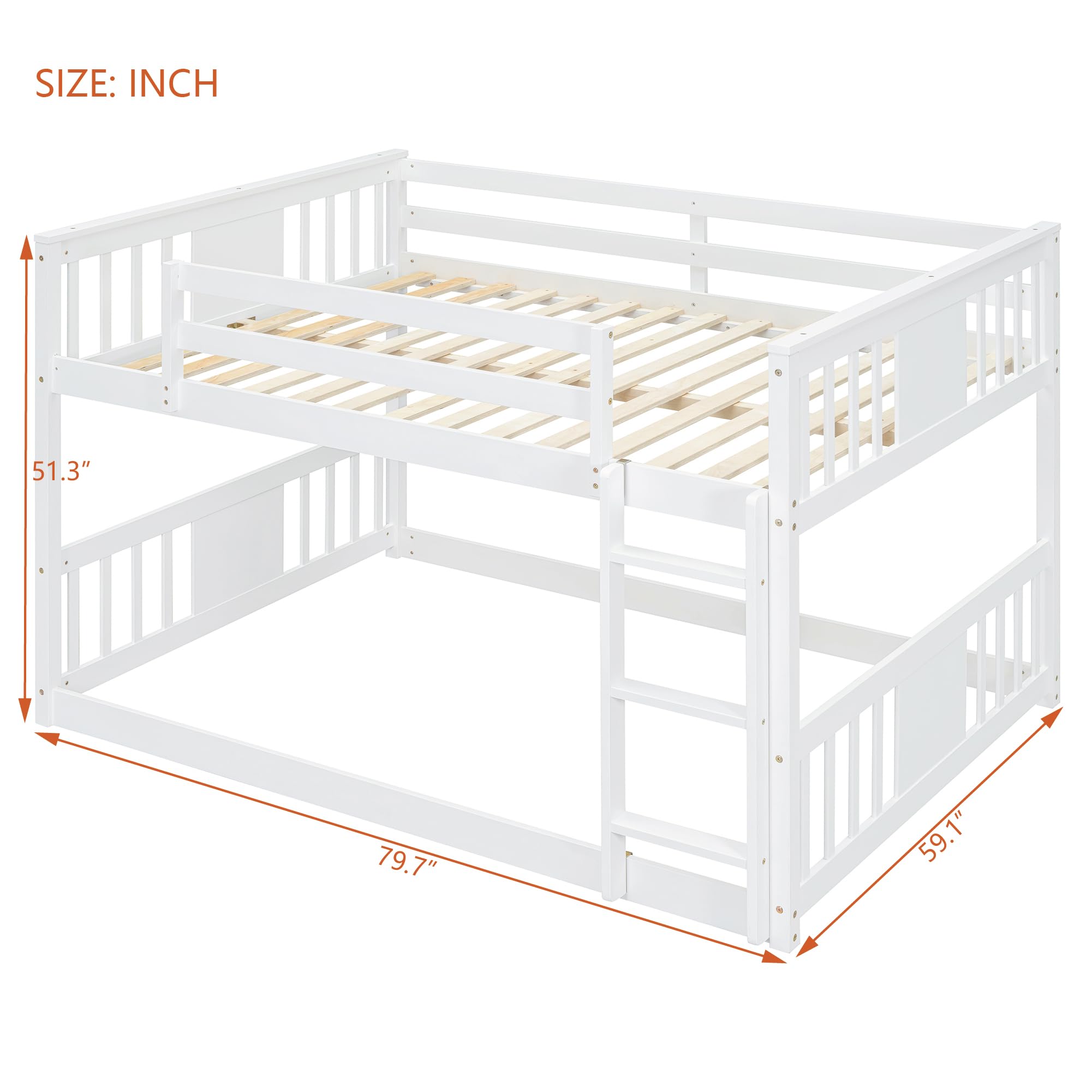 Full Over Full Bunk Bed with Ladder - Sturdy Wooden Loft Bed for Teens & Adults - Space Saving Twin Bunk Bed for Small Rooms - No Box Spring Needed - Perfect for Kids' Bedrooms, Dormitories & Guest Rooms