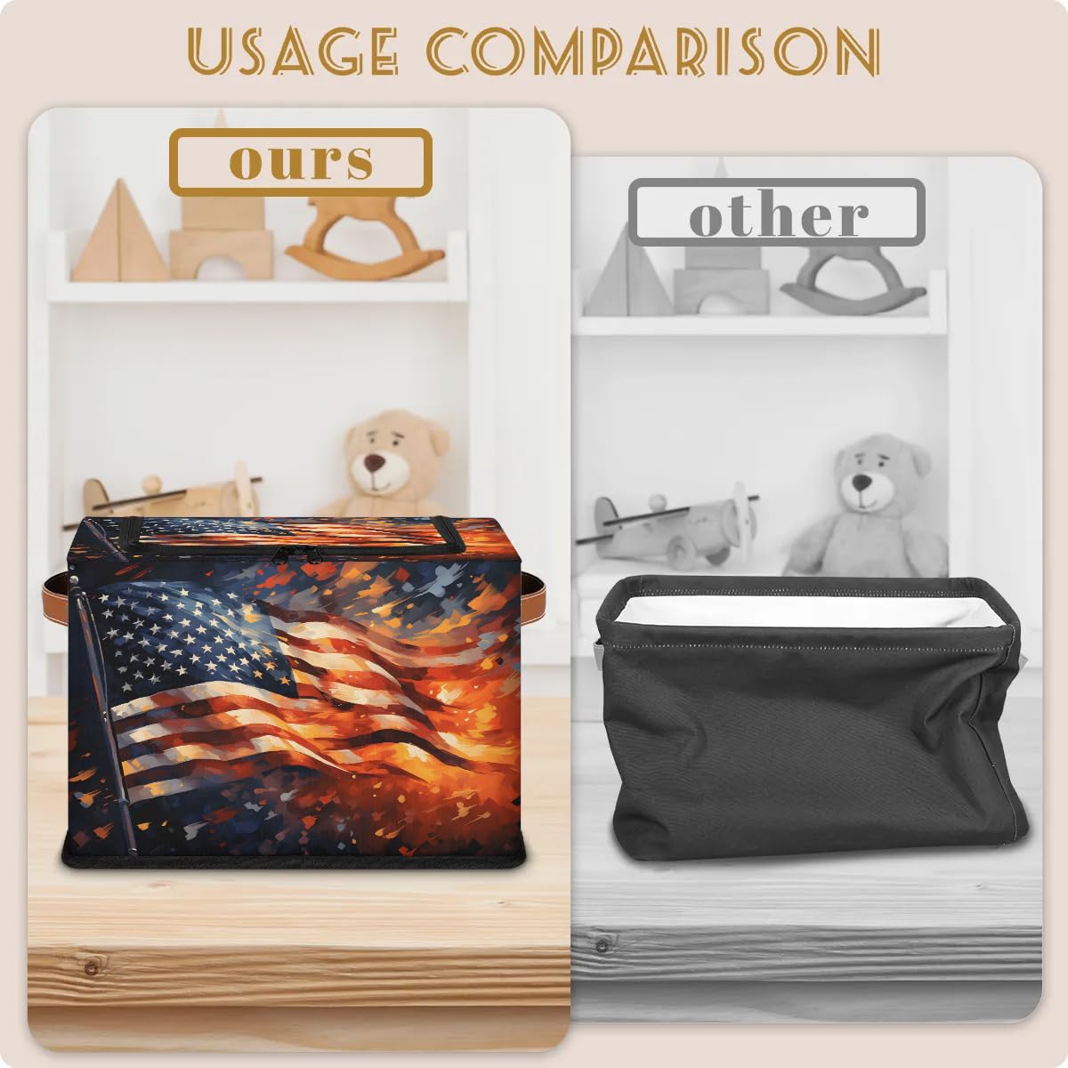 Fire National Flag Collapsible Stackable Storage Bins with Lids - Fabric Closet Organizer for Clothes, Toys, Blankets - Foldable Home Storage Containers for Bedroom, Kids Room & Garage Organization