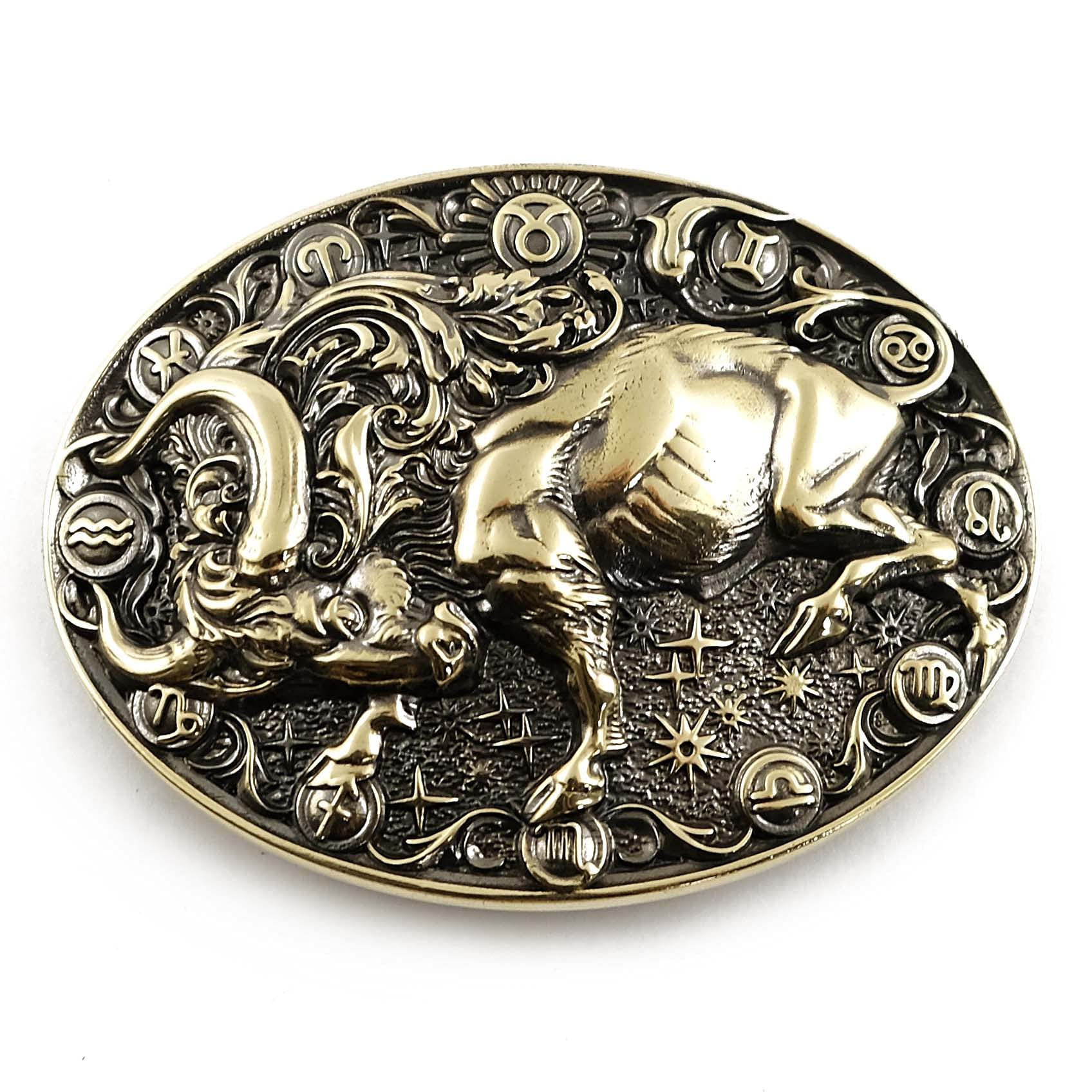Taurus Zodiac Sign Belt Buckle - Solid Brass Bull Horoscope Buckle for Men & Women - Astrological Jewelry Gift Box - Perfect for Birthday, Anniversary & Western Fashion Accessories