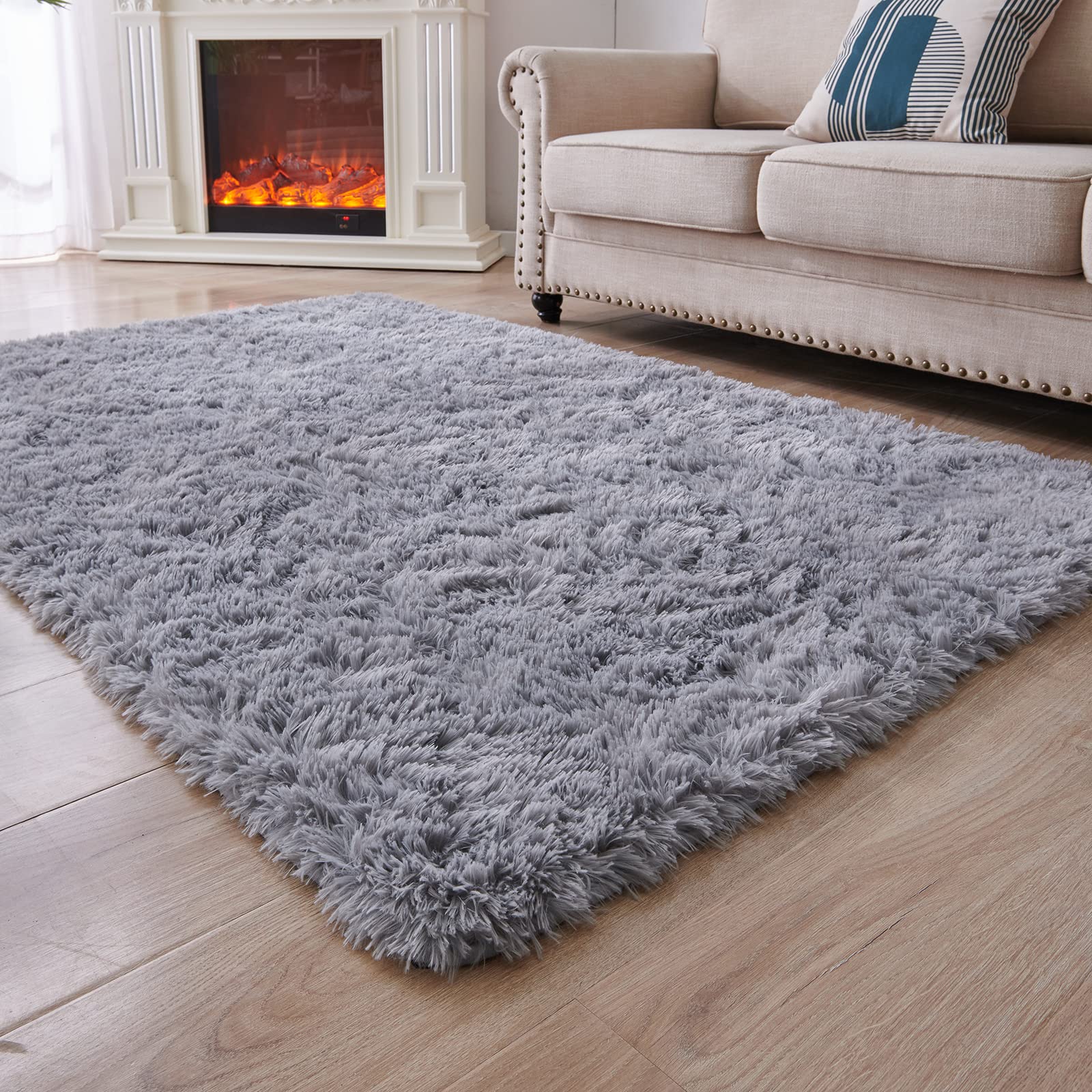ANVARUG Modern Plush Area Rug 8x10 - Ultra Soft Faux Fur Non-Slip Rug for Bedroom, Kids Playroom & Home Decor - Grey - Perfect for Cozy Living Rooms, Nursery Floor & Pet-Friendly Spaces