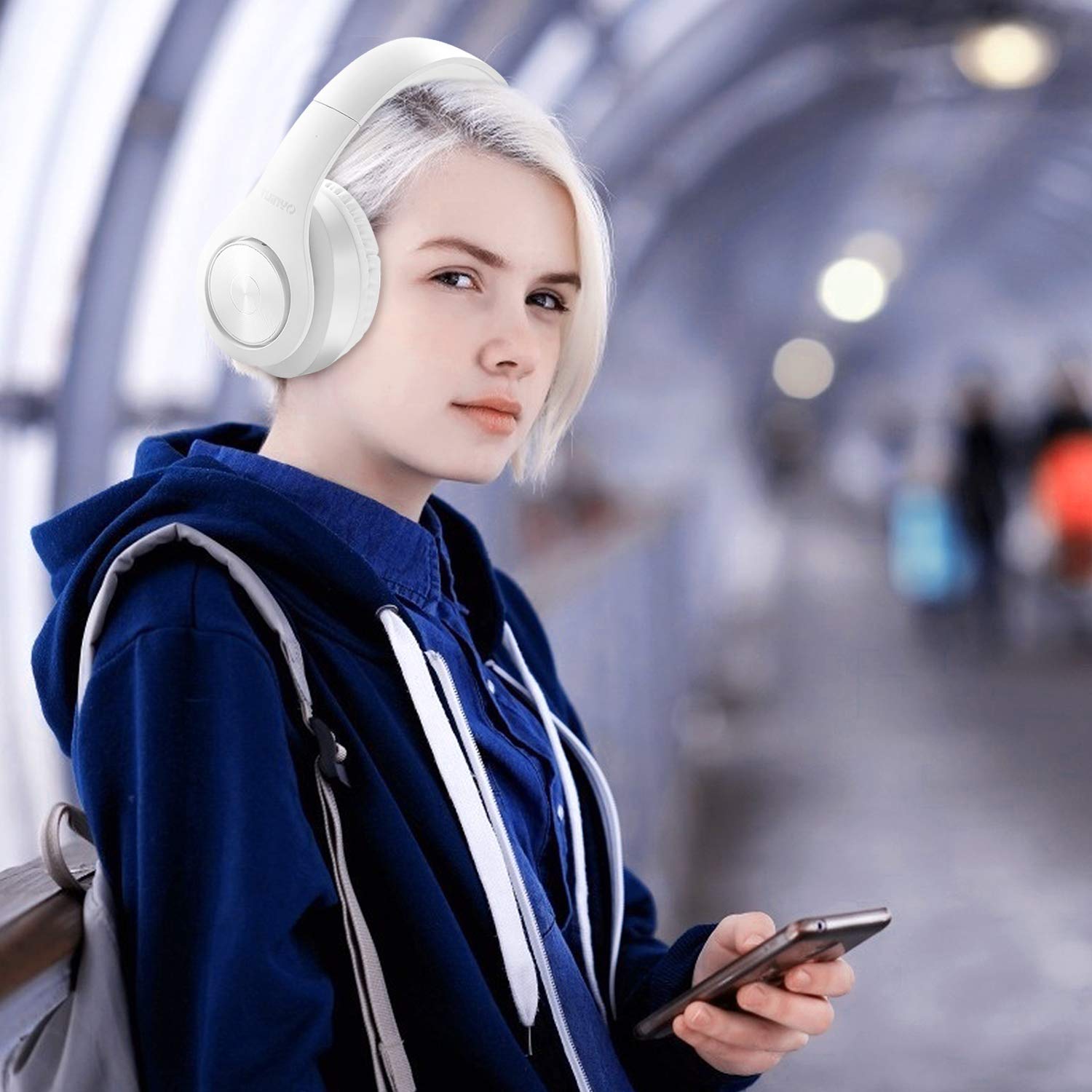 TUINYO Wireless Bluetooth Headphones Over Ear with Deep Bass, 40H Playtime, Soft Memory-Protein Earmuffs, Built-in Mic for PC/Phone/TV - White | Perfect for Workouts, Commuting & Home Entertainment