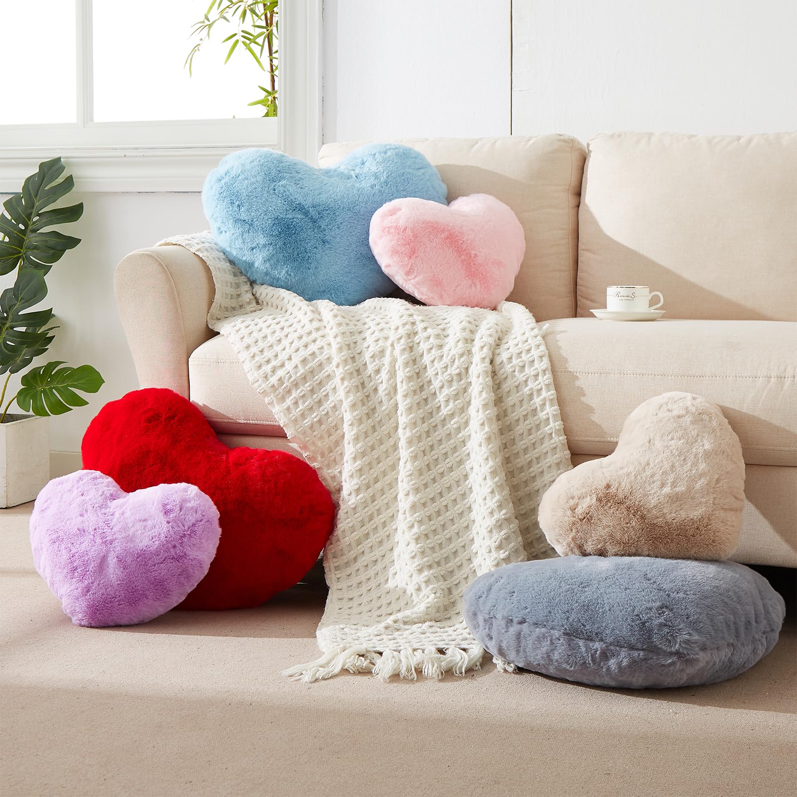 YRXRUS 14x17 Inch Large Grey Heart Shaped Pillow - Soft Faux Rabbit Fur Love Pillow Gift for Valentine's Day, Anniversary & Romantic Decor - Coquette Room Decor Throw Pillow for Living Room, Bedroom, Indoor & Outdoor Use