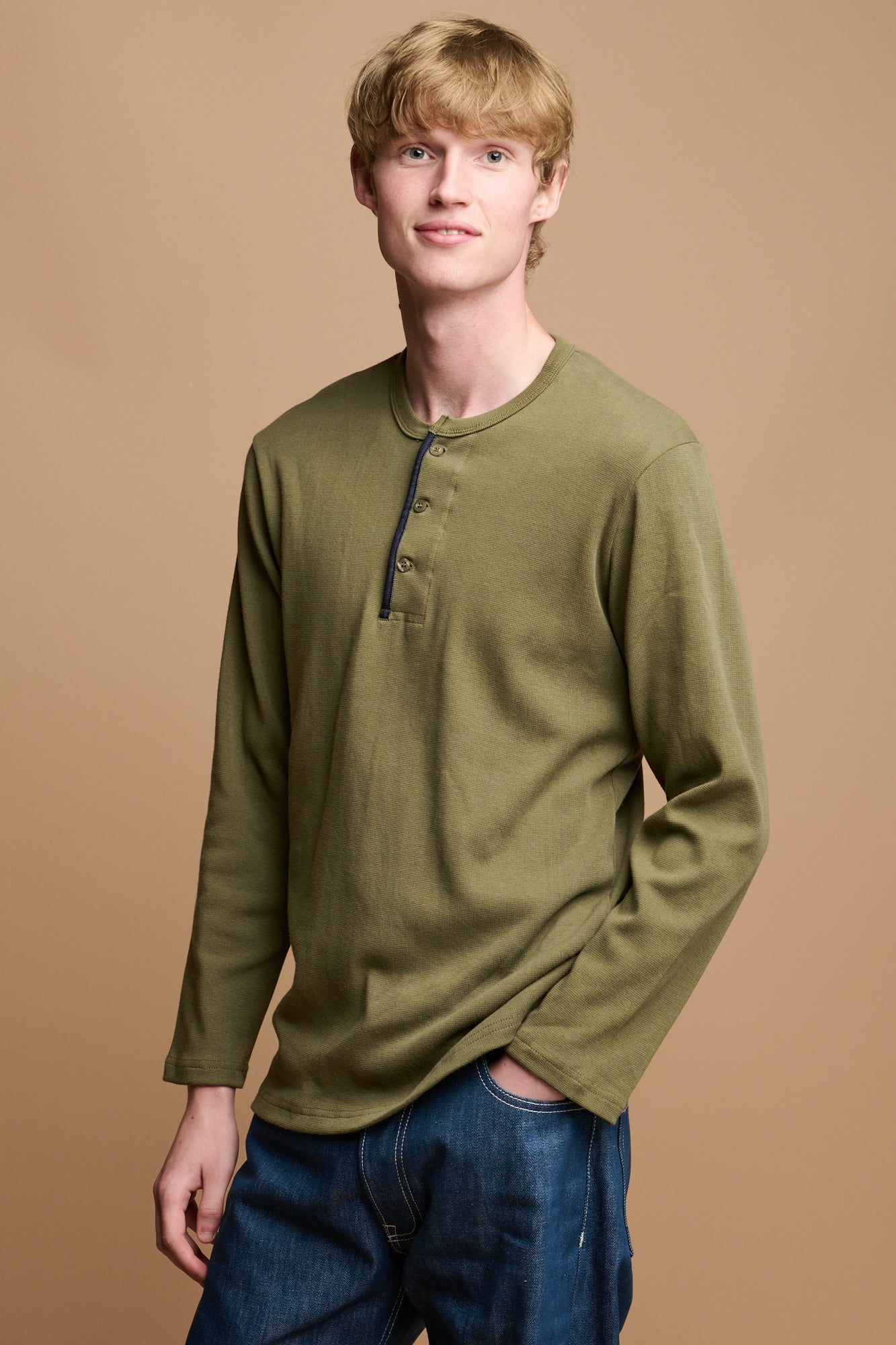 Men's Long Sleeve Henley Shirt - Comfortable Olive Green Casual Top for Everyday Wear | Perfect for Work, Date Night & Outdoor Activities