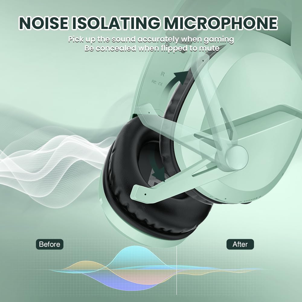 Wireless Gaming Headset with Noise Canceling Mic for PS5, PC, PS4 - 2.4G/Bluetooth Headphones with USB-C & Wired Controller Mode (Green) | Perfect for Competitive Gaming & Online Chat