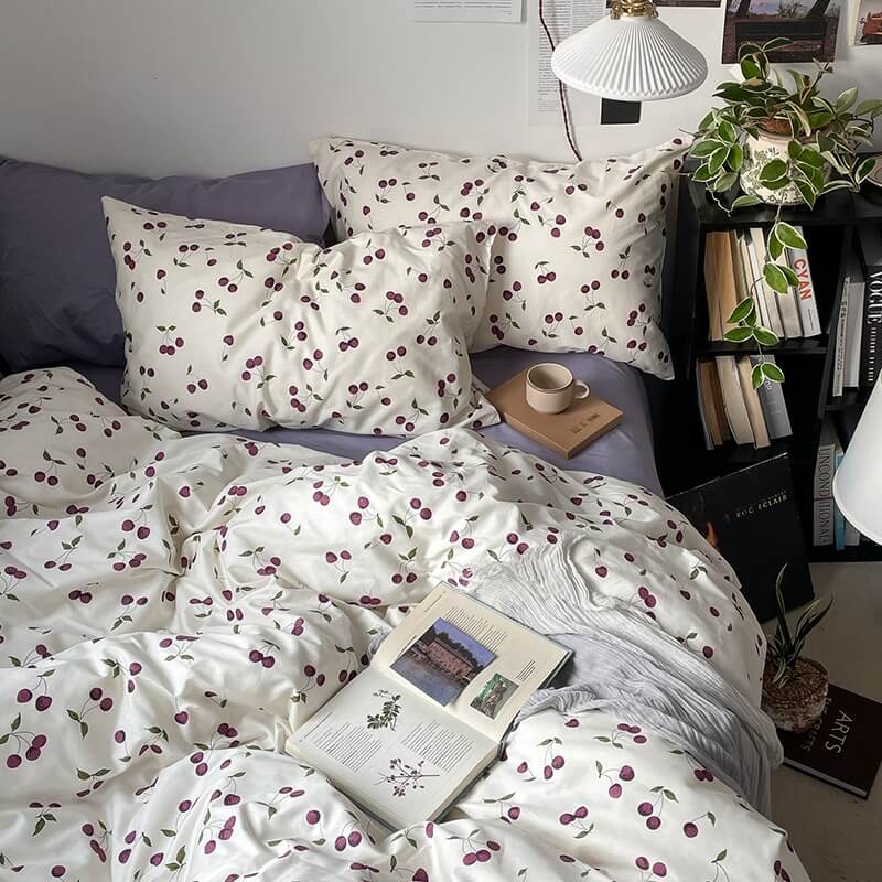 Luxury Purple Cherries Bedding Set - Queen Size Soft Microfiber Comforter & Pillowcases - Perfect for Bedroom Decor, Guest Rooms, and Cozy Nights