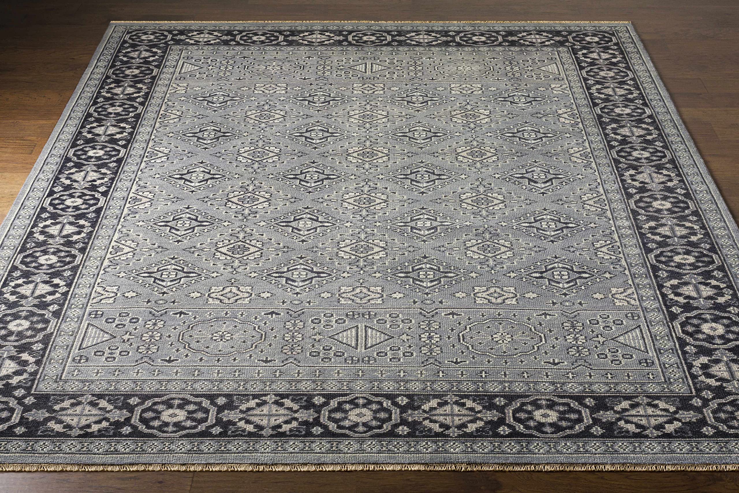 Hauteloom Sherwood Wool Area Rug - Traditional Teal & Ice Blue - 9'x13' - Soft & Durable for Living Room, Bedroom, Office - Perfect for Home Decor & Cozy Spaces