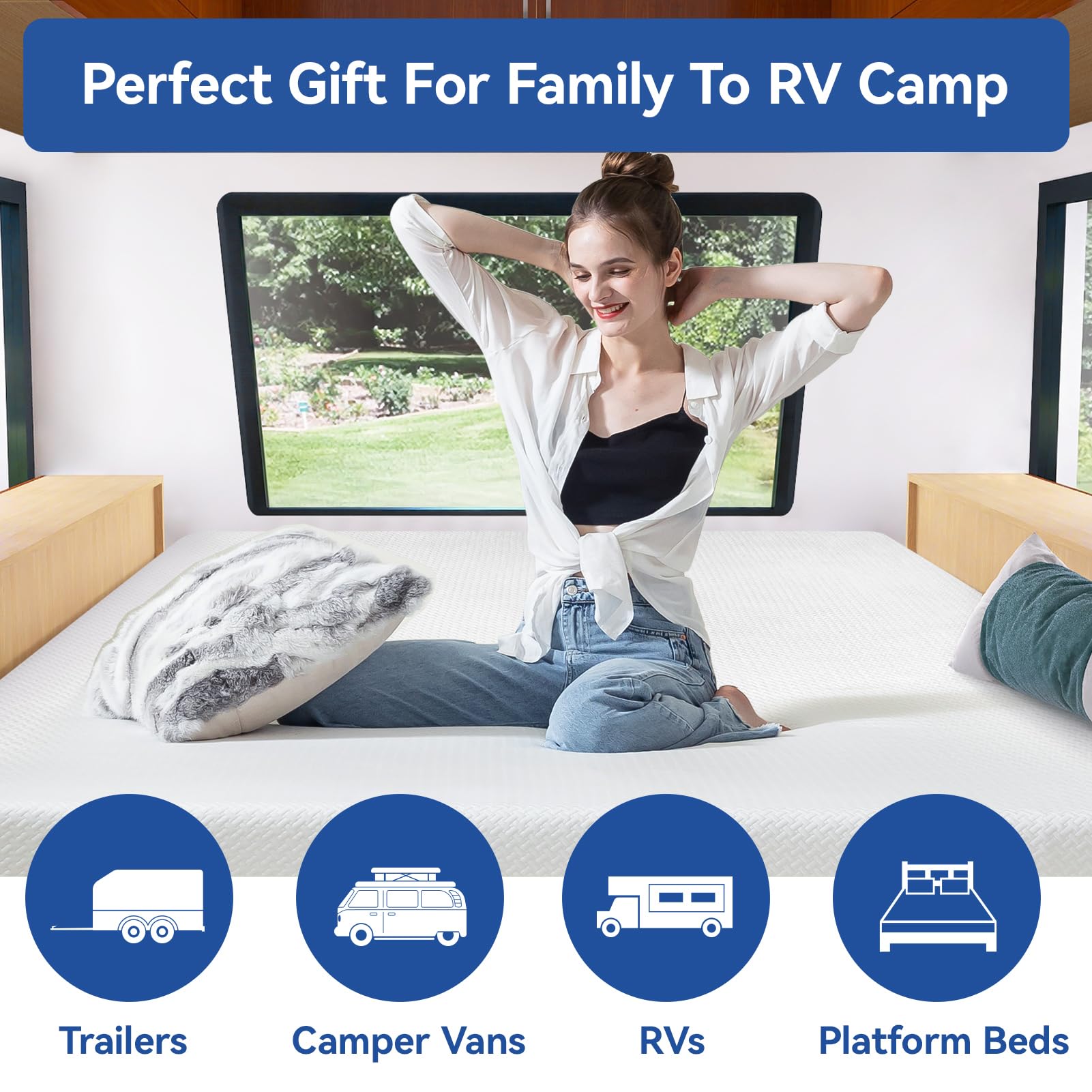 10 Inch Short King RV Mattress with Tencel Cover - Cooling Green Tea & Gel Memory Foam, CertiPUR-US Certified Firm Mattress for Back Pain Relief (75