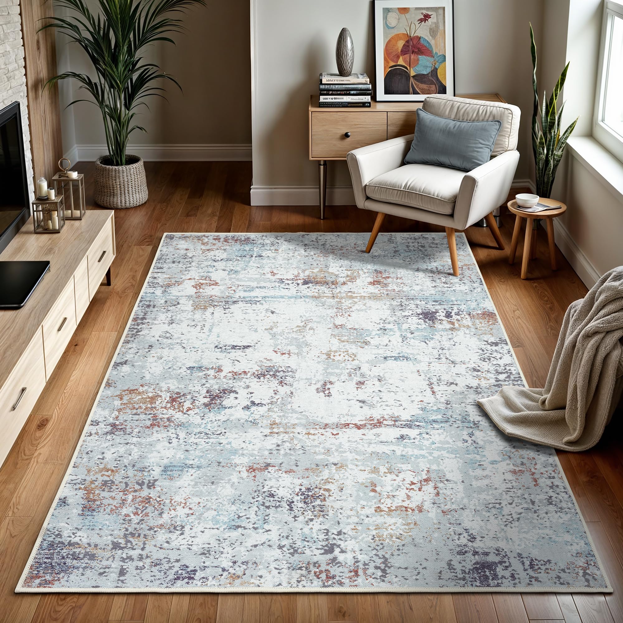 GLN Rugs Contemporary Collection - Machine Washable Modern Area Rug, Non-Slip Abstract Design for Living Room, Bedroom & Bathroom (7'10