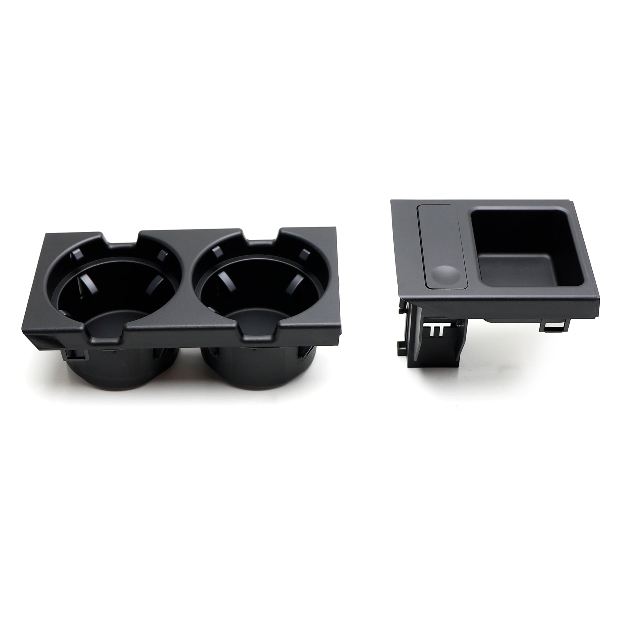 2-Piece Black Non-Slip Cup Holder and Armrest Coin Tray for BMW E46 3 Series - Perfect for Drinks, Change Storage & Car Organization Accessories