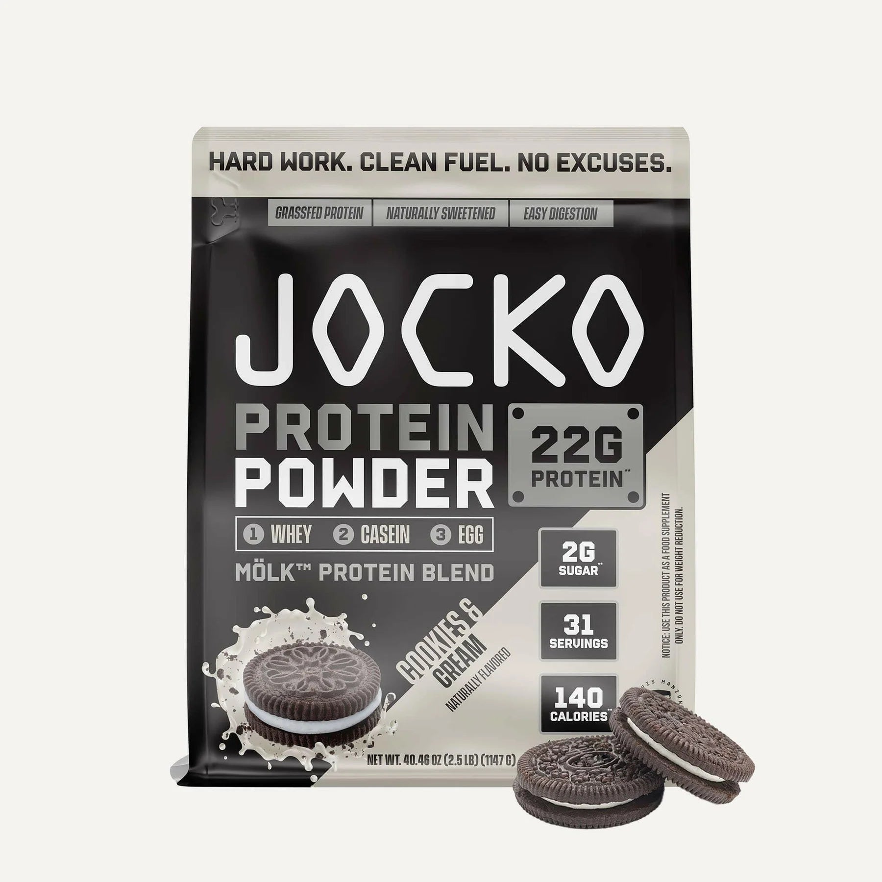 JOCKO Mölk Protein Powder - Grass Fed Whey Protein Isolate & Concentrate, 31 Servings (Chocolate Flavor) for Muscle Recovery & Post-Workout Nutrition - Ideal for Gym, Fitness & Bodybuilding