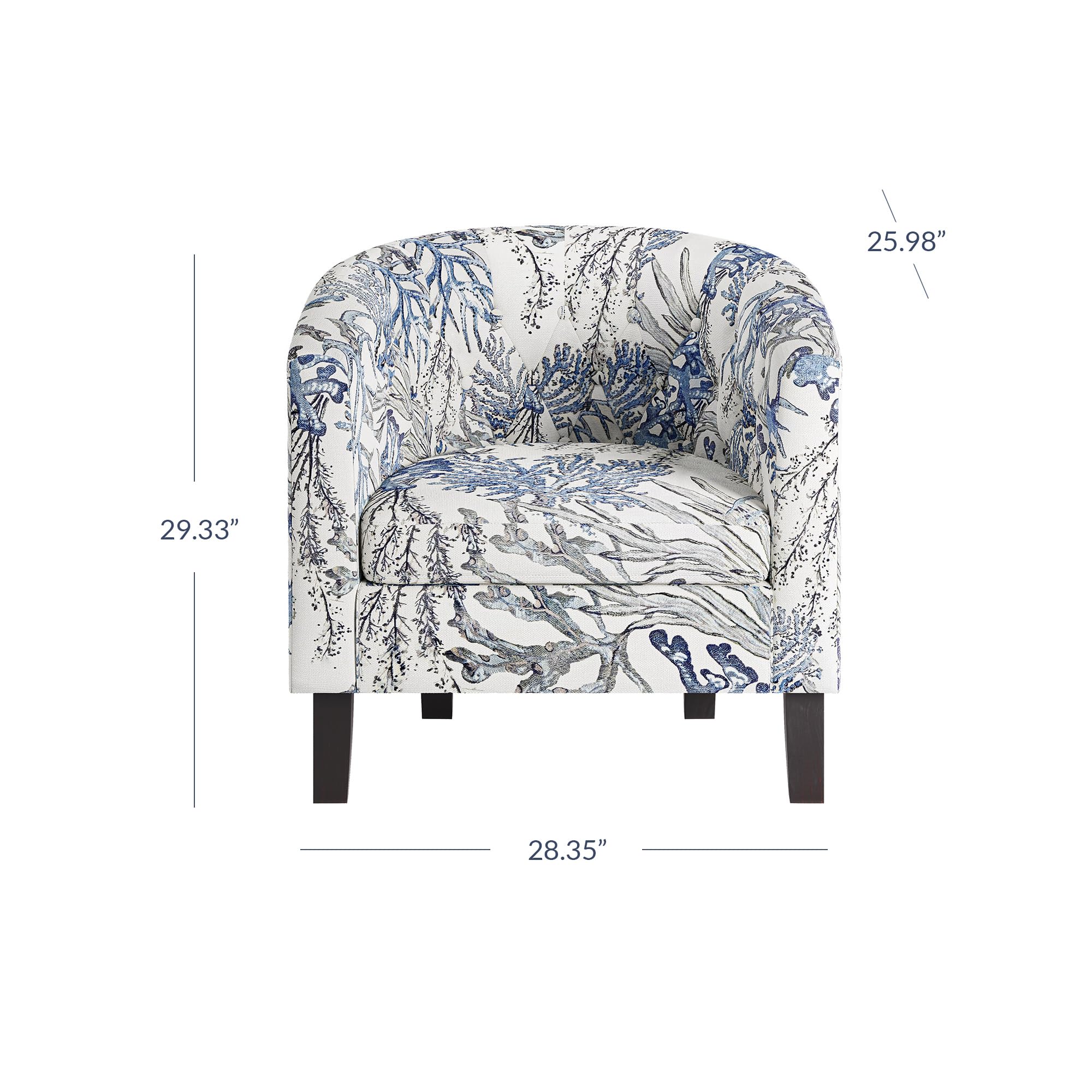 BELLEZE Accent Chairs Set of 2, Elegant Upholstered Tufted Barrel Armchairs with Sturdy Legs - Blue Coral Linen Fabric, Perfect for Living Room, Bedroom & Home Office Decor