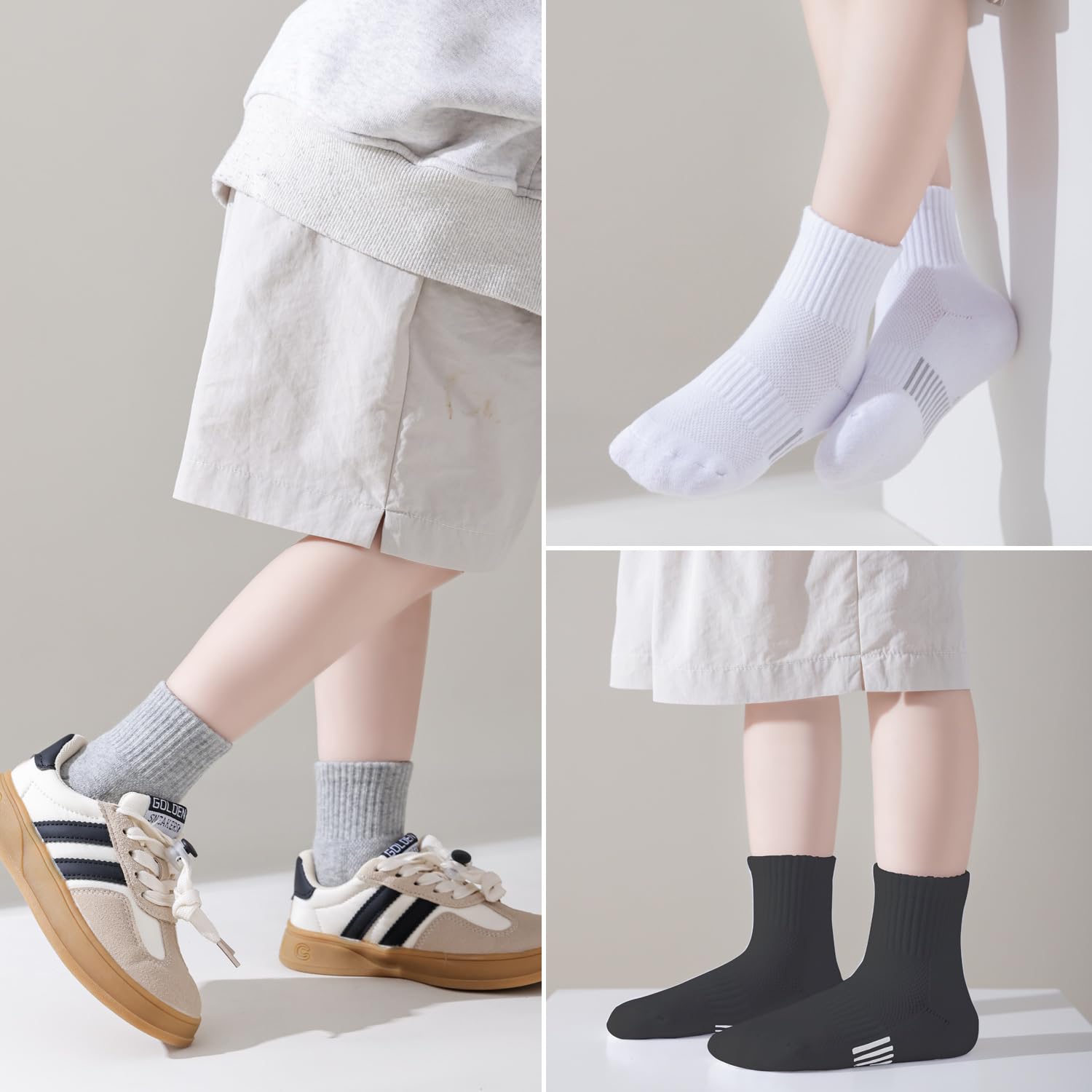 EPEIUS Kids Girls' Cushioned Running Socks - Thick Cotton Athletic Ankle Socks for Sports & Play - Comfortable Quarter Socks for Ages 5-15 - Perfect for School, Gym & Everyday Wear